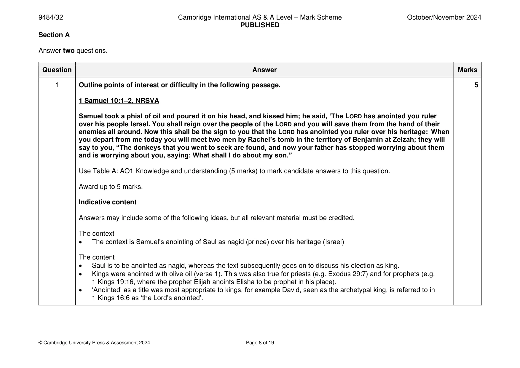 Mark scheme, page 8 of 19