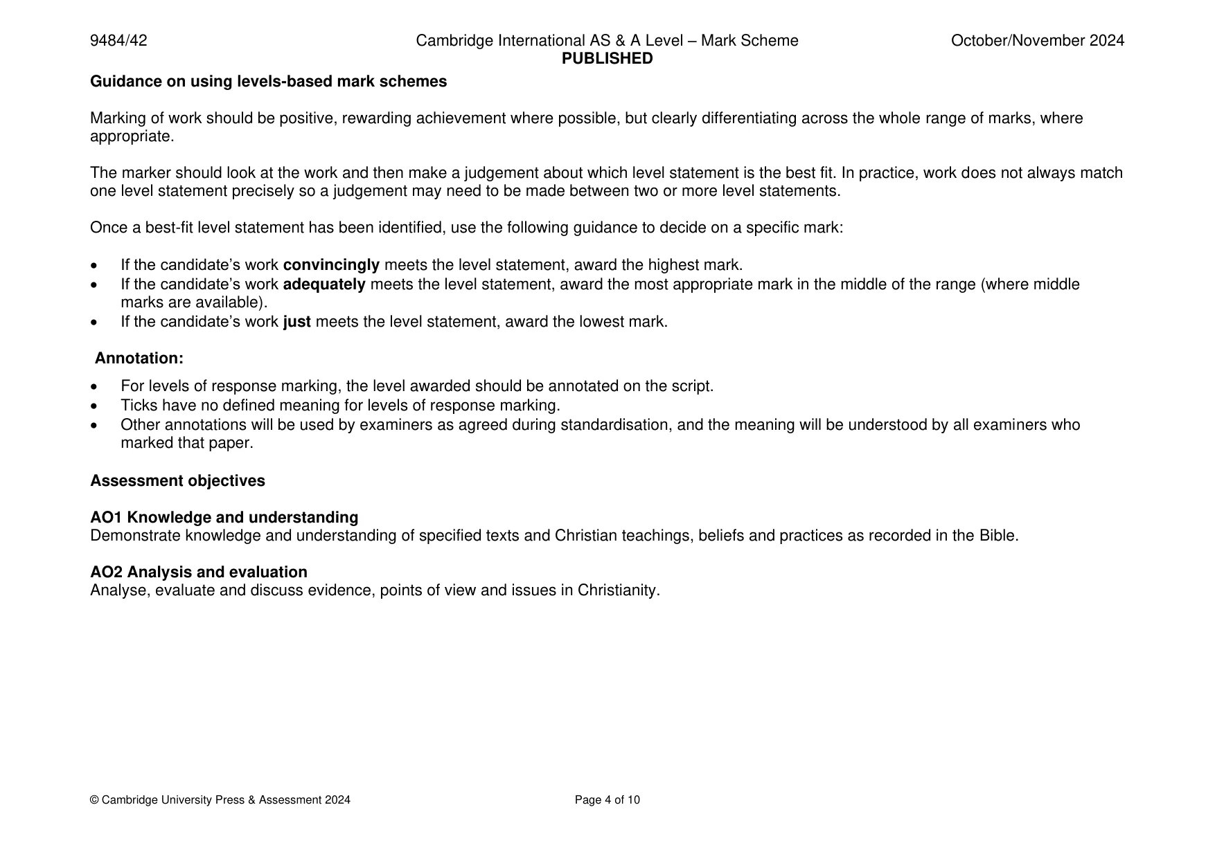 Mark scheme, page 4 of 10