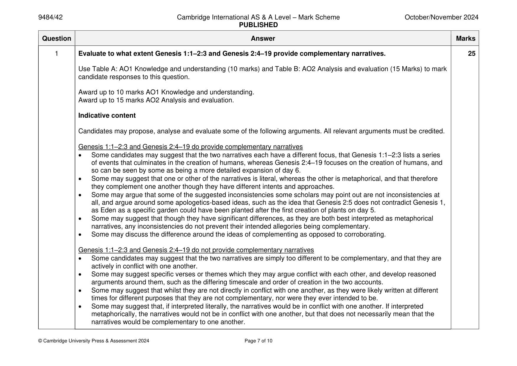 Mark scheme, page 7 of 10