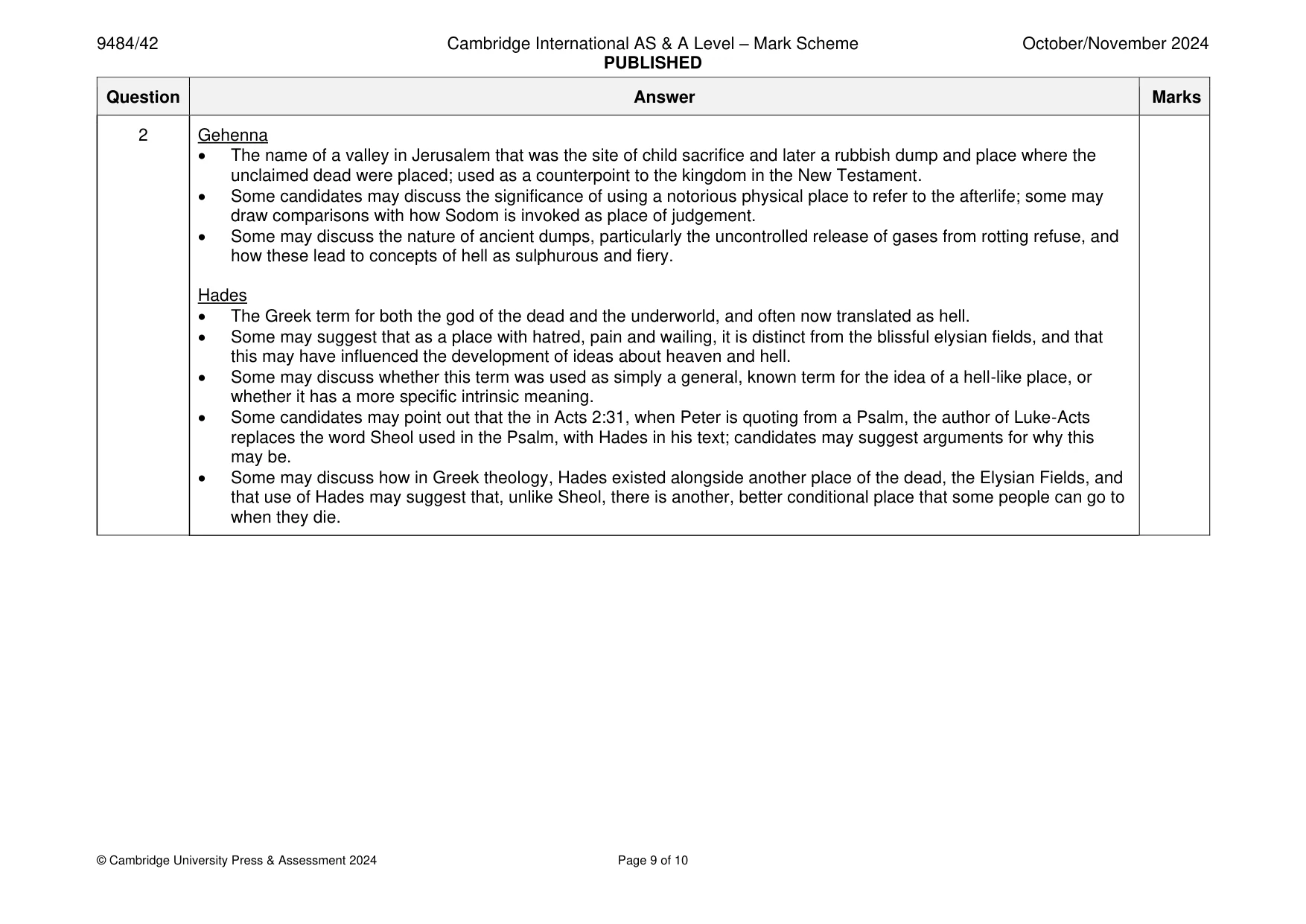 Mark scheme, page 9 of 10