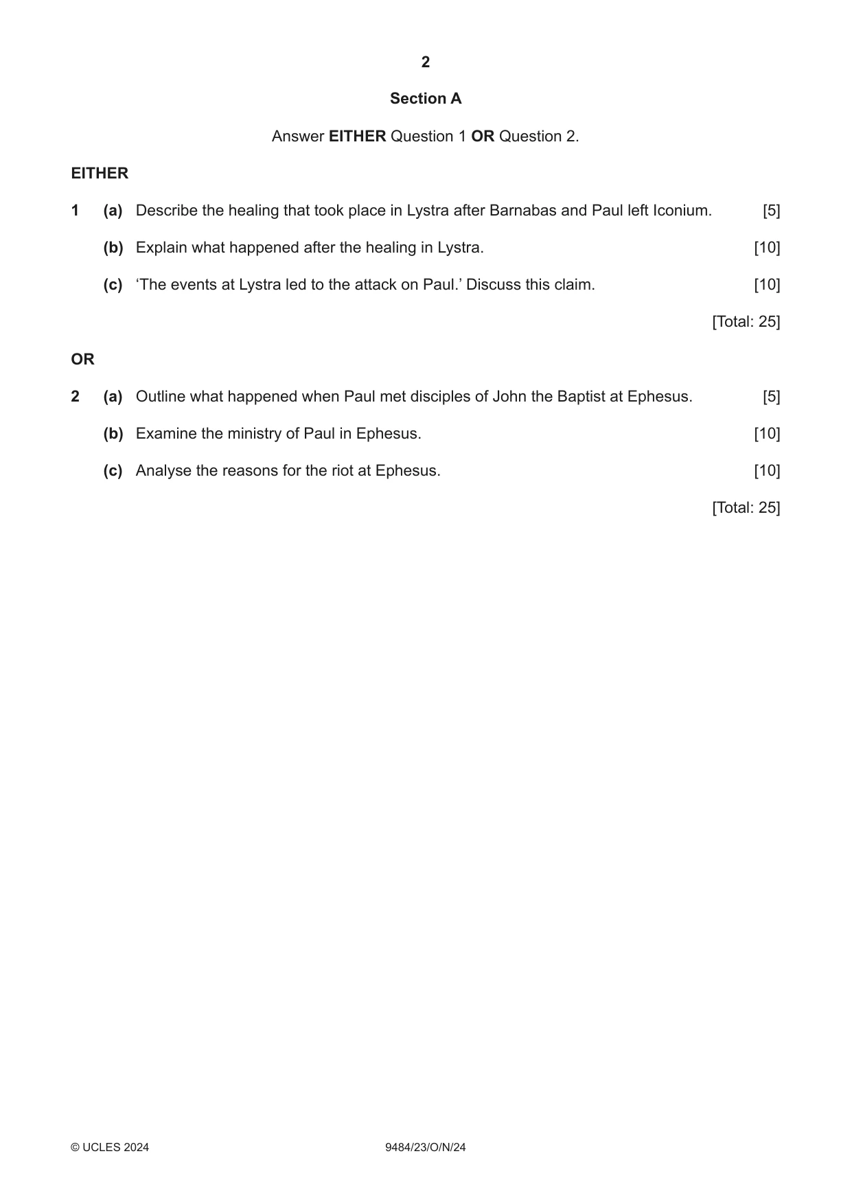 Cambridge A Level Biblical Studies 9484 2024 Oct/Nov Paper 2 · Variant 3 question paper, page 2 of 4