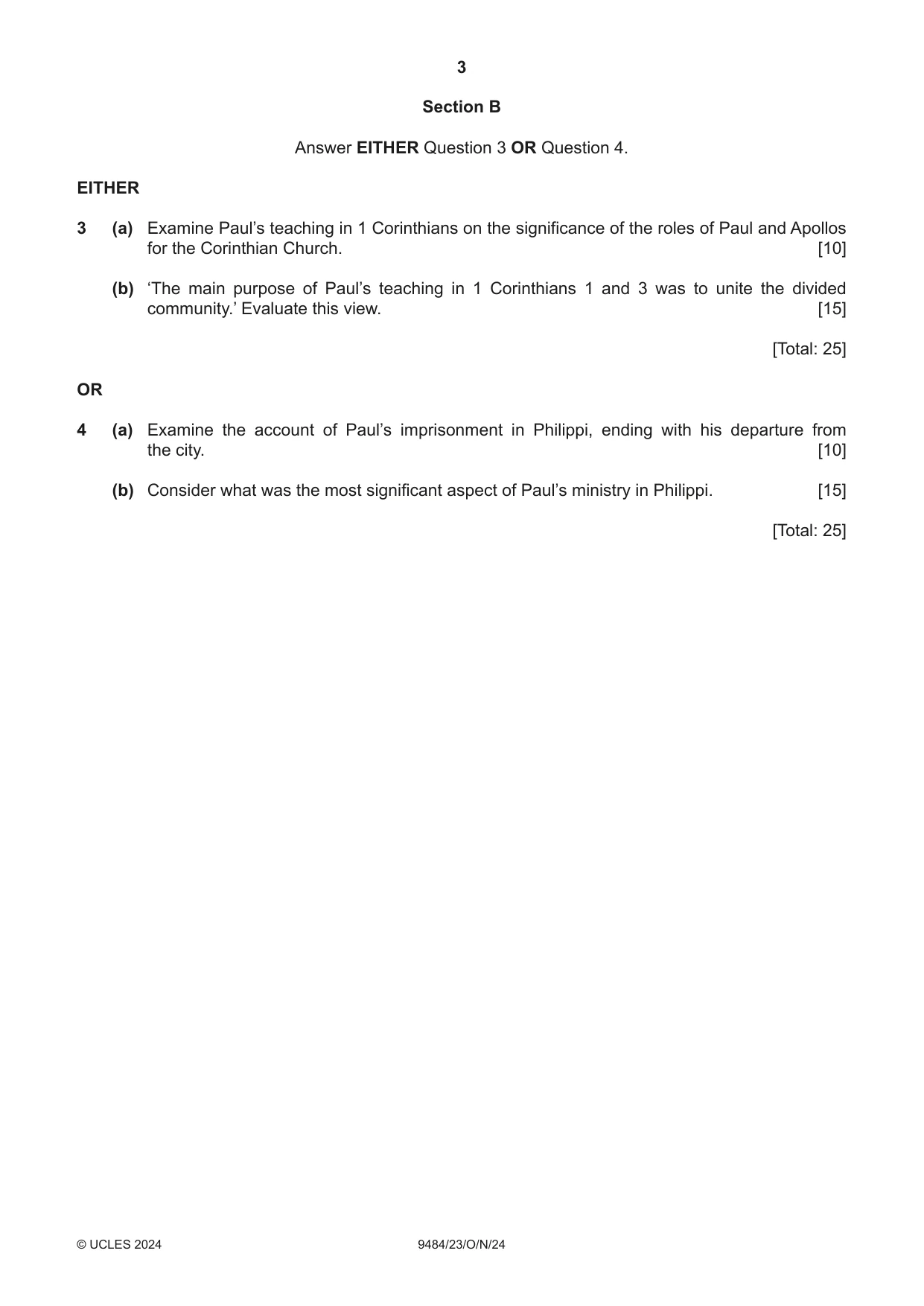 Cambridge A Level Biblical Studies 9484 2024 Oct/Nov Paper 2 · Variant 3 question paper, page 3 of 4