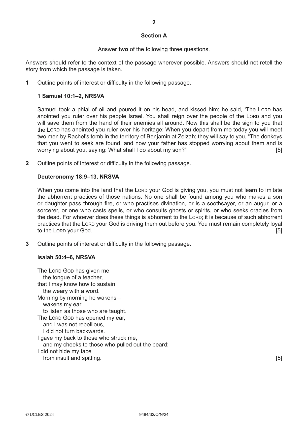 Cambridge A Level Biblical Studies 9484 2024 Oct/Nov Paper 3 · Variant 2 question paper, page 2 of 4