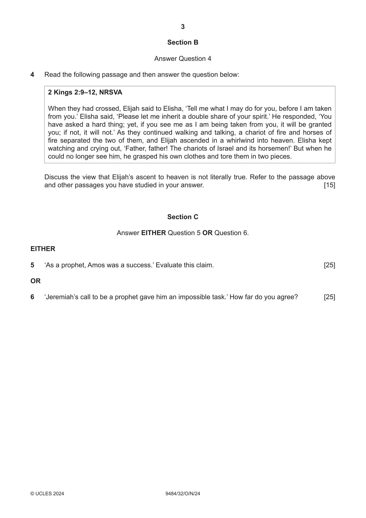 Cambridge A Level Biblical Studies 9484 2024 Oct/Nov Paper 3 · Variant 2 question paper, page 3 of 4