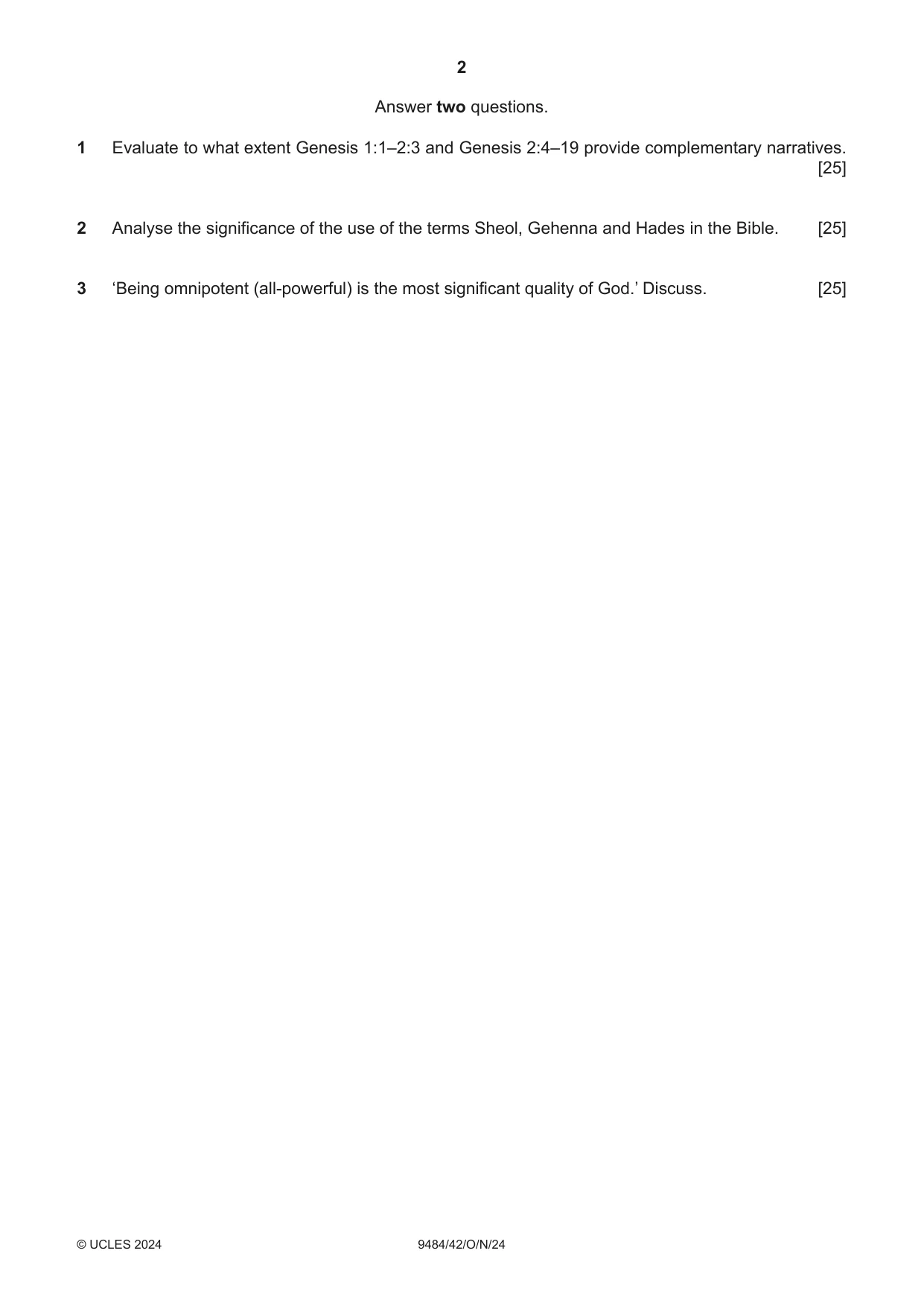 Cambridge A Level Biblical Studies 9484 2024 Oct/Nov Paper 4 · Variant 2 question paper, page 2 of 4
