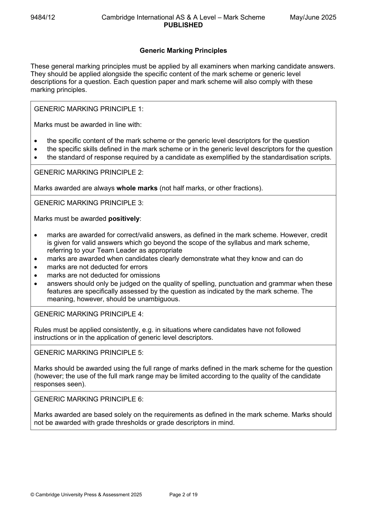 Mark scheme, page 2 of 19