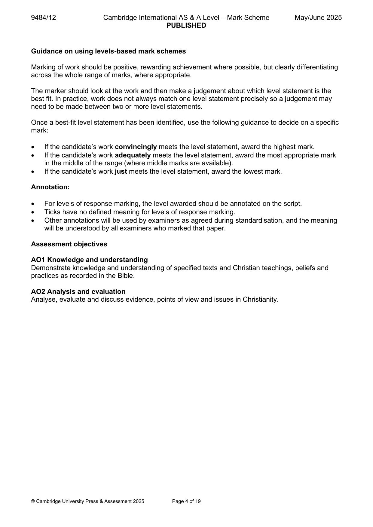 Mark scheme, page 4 of 19