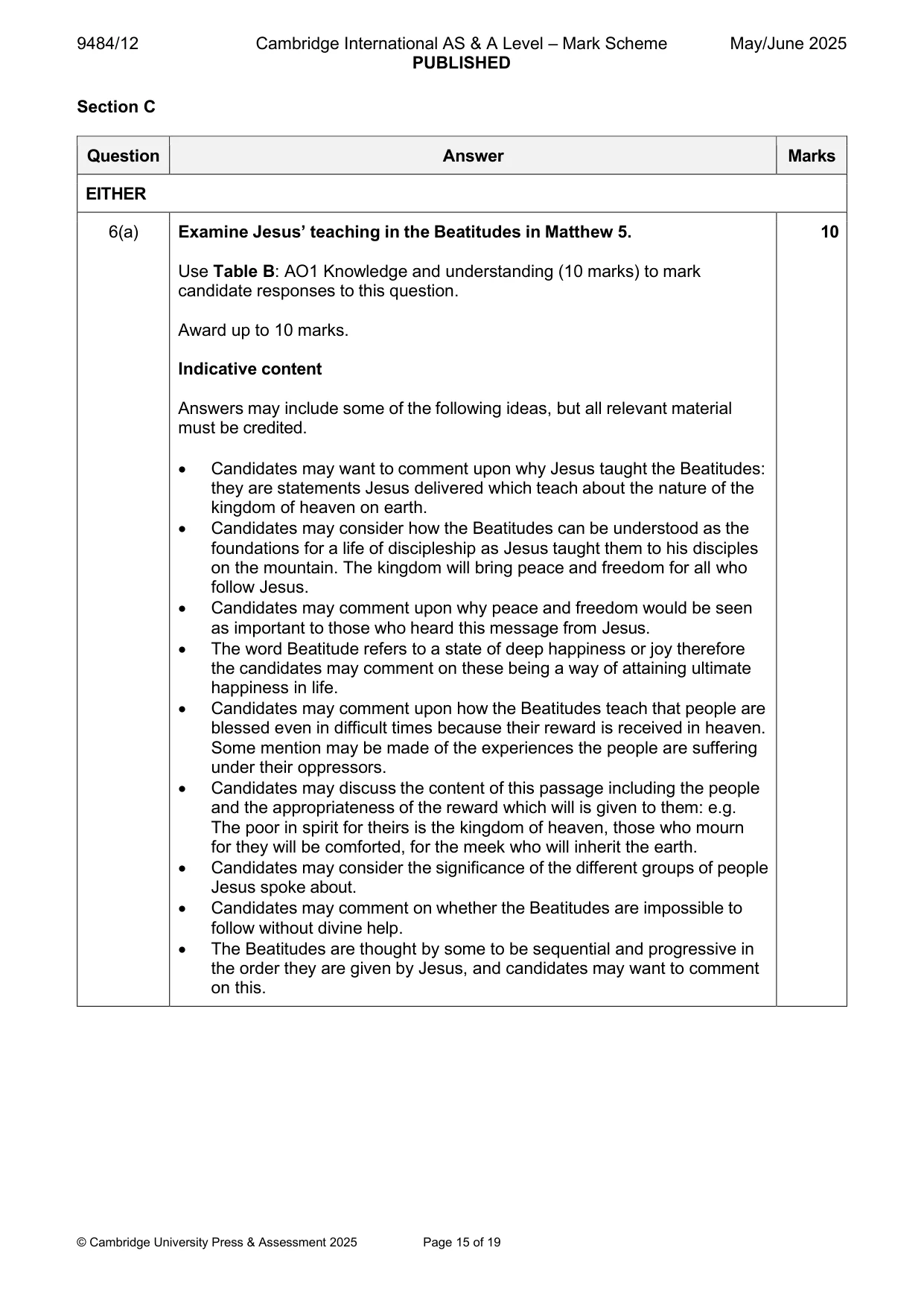 Mark scheme, page 15 of 19