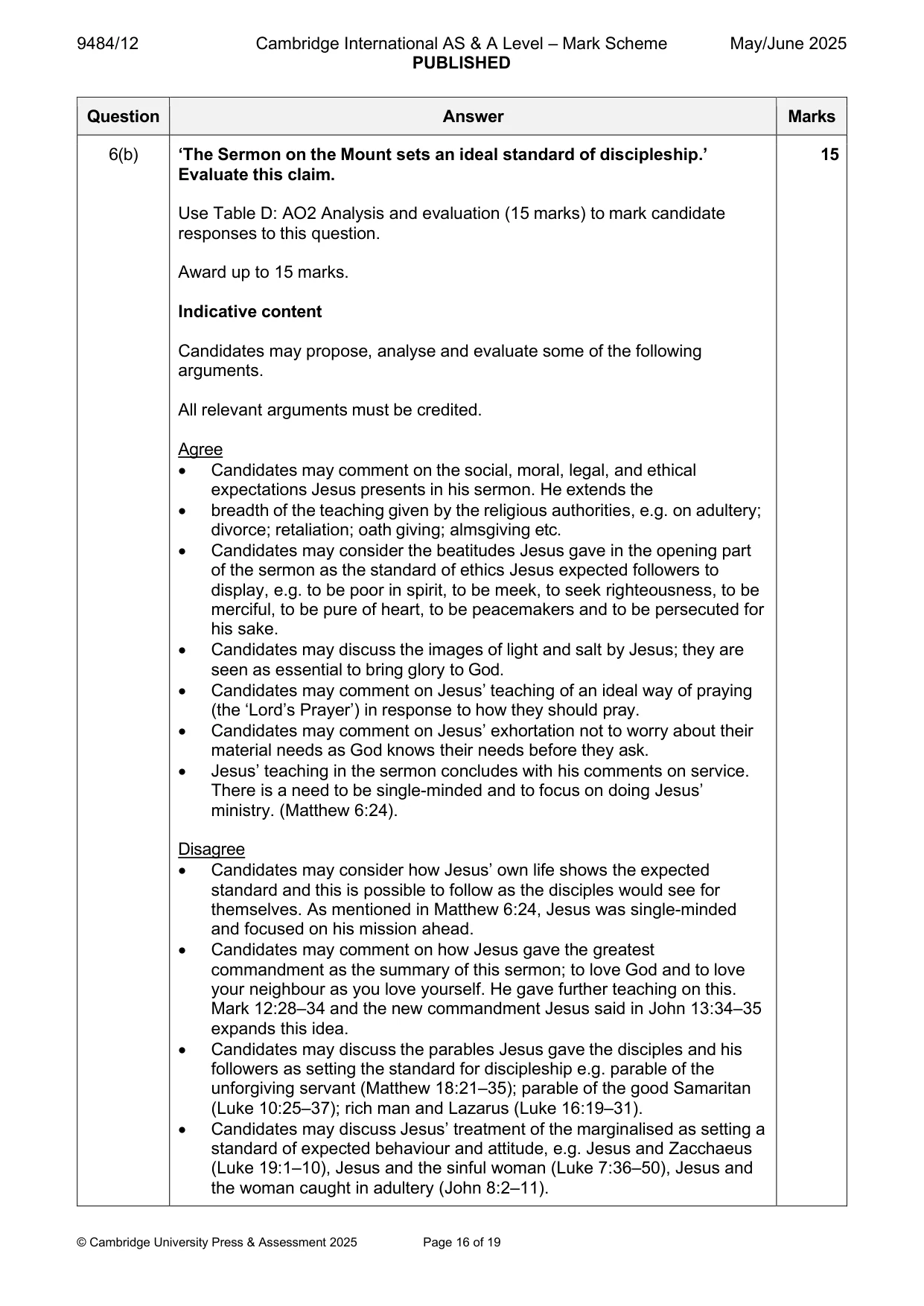 Mark scheme, page 16 of 19