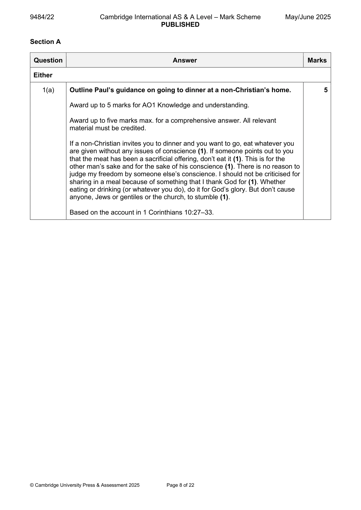 Mark scheme, page 8 of 22