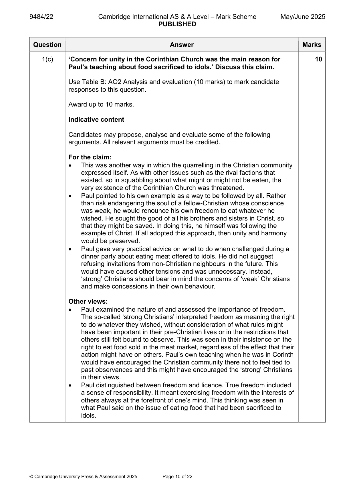 Mark scheme, page 10 of 22