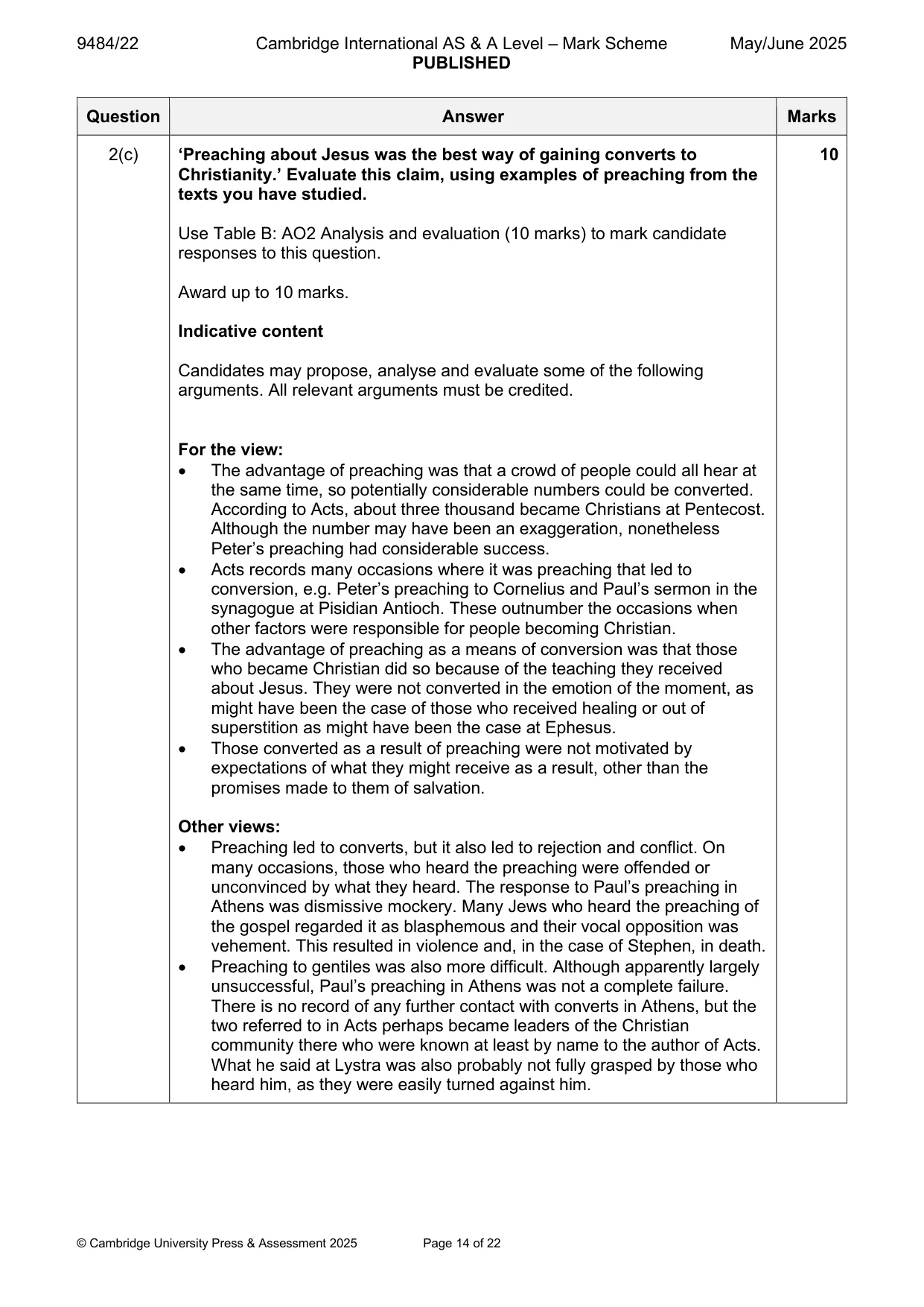 Mark scheme, page 14 of 22