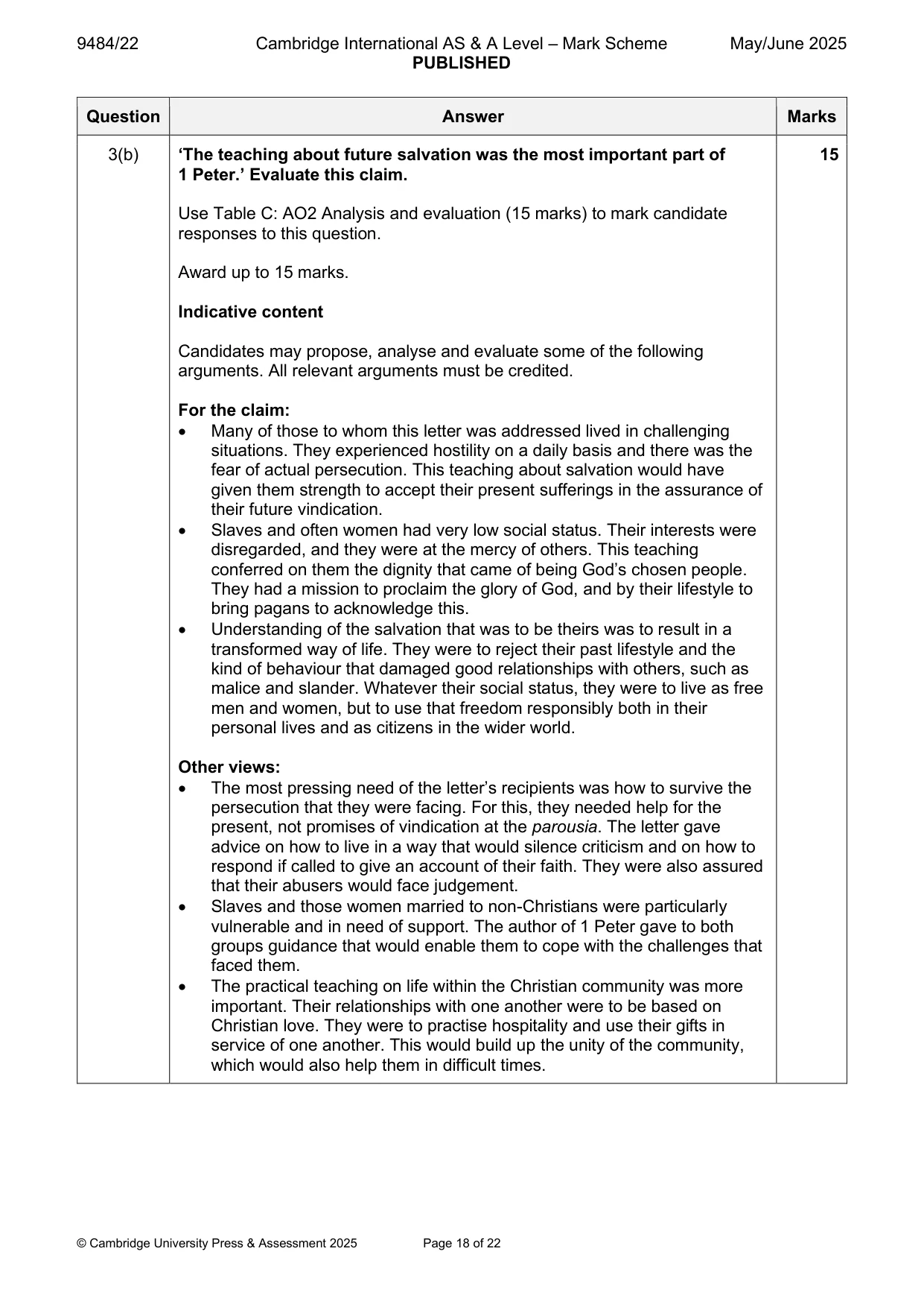 Mark scheme, page 18 of 22