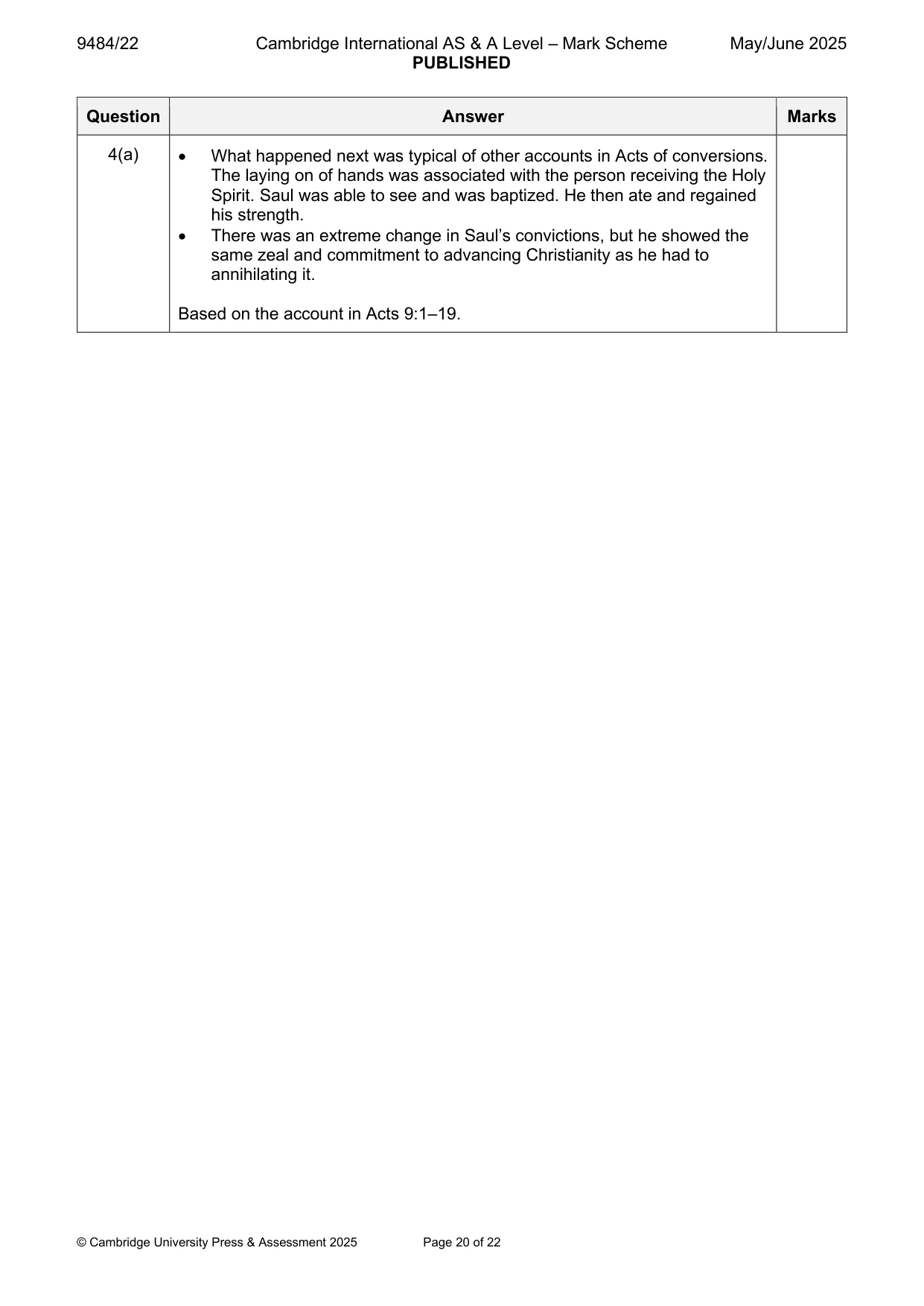 Mark scheme, page 20 of 22