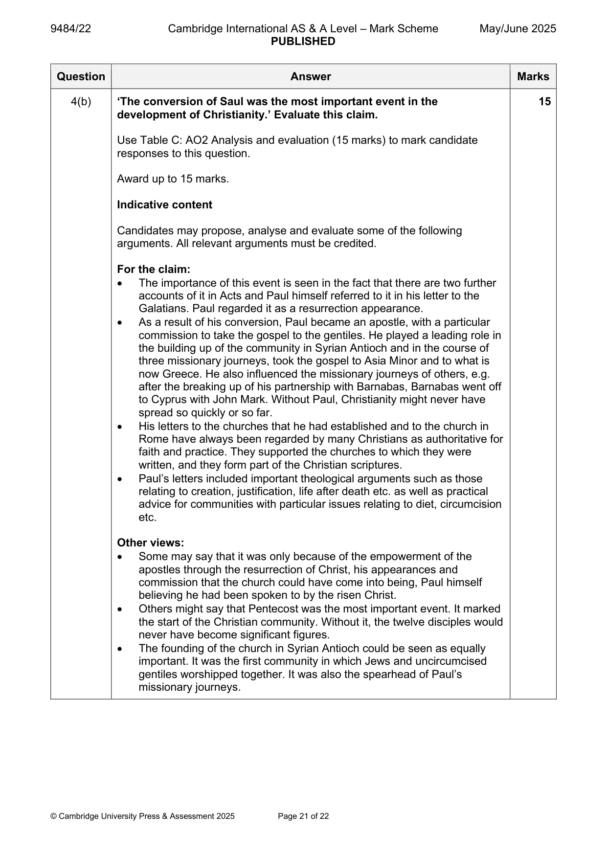 Mark scheme, page 21 of 22