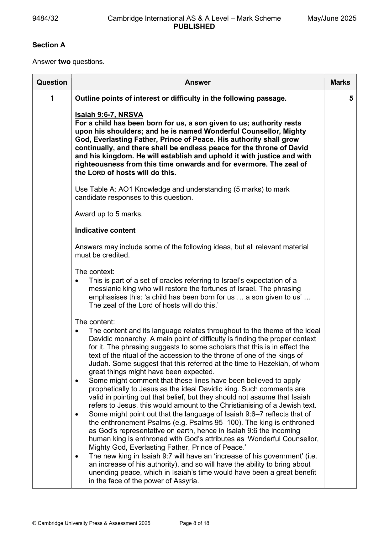 Mark scheme, page 8 of 18