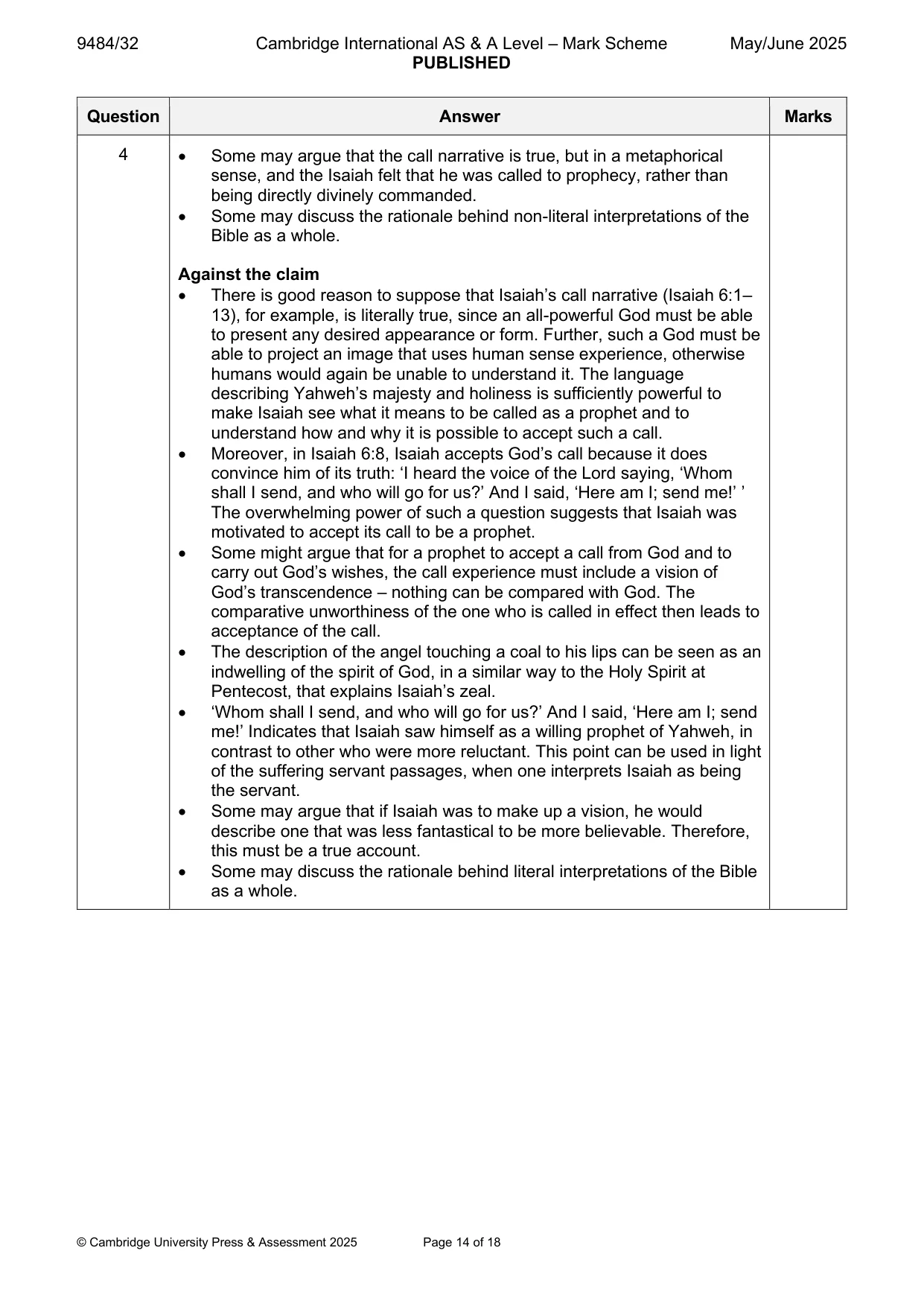 Mark scheme, page 14 of 18
