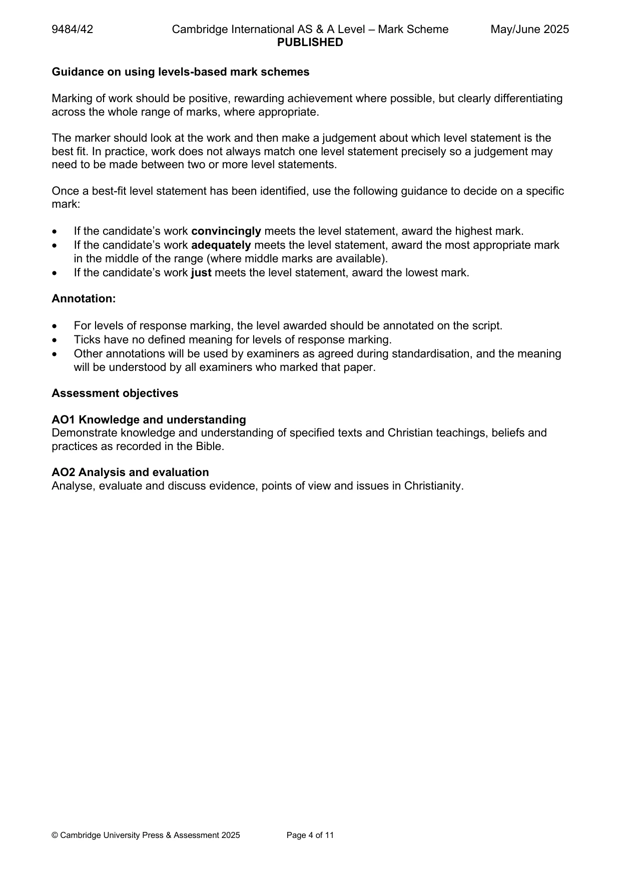 Mark scheme, page 4 of 11