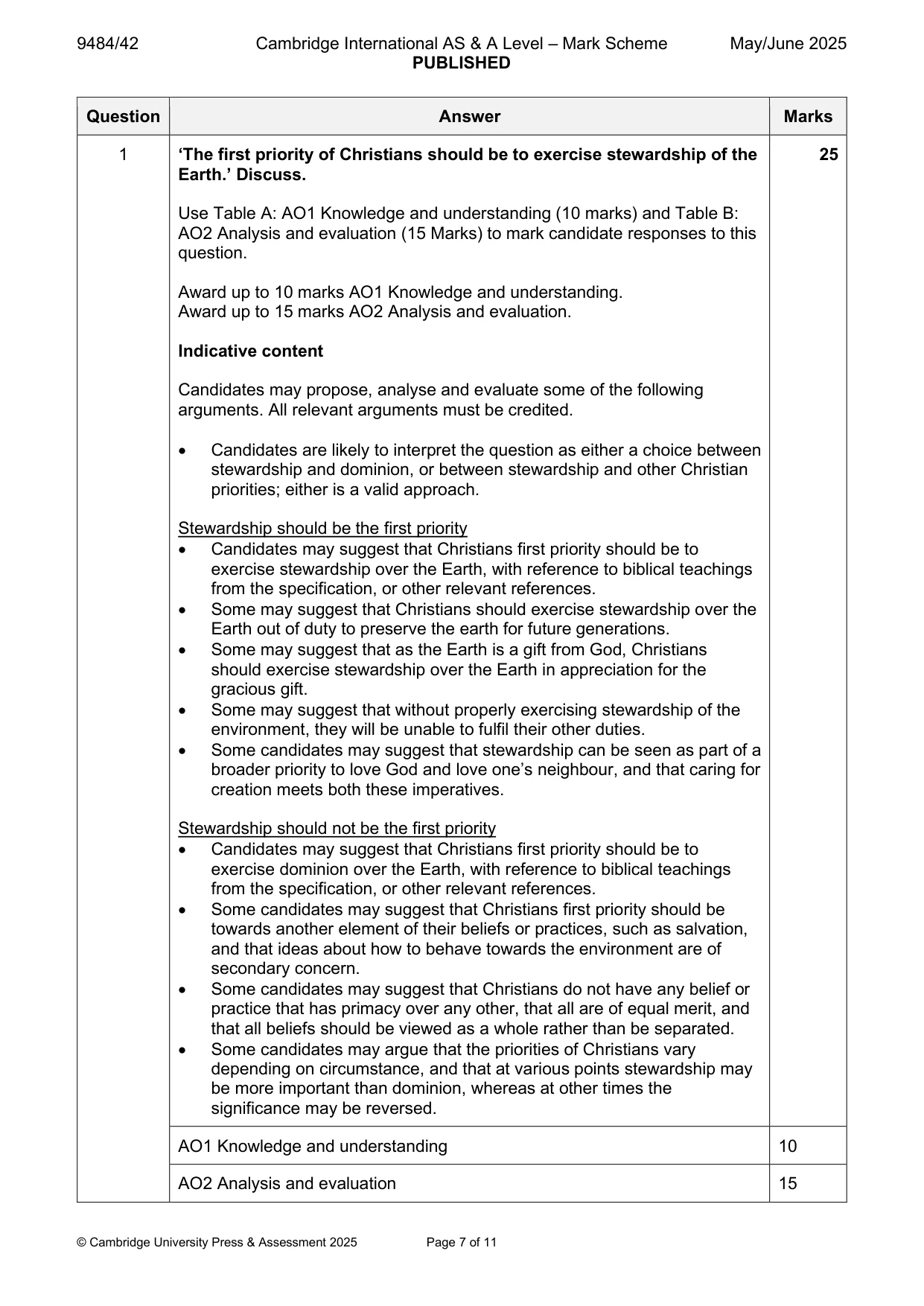 Mark scheme, page 7 of 11