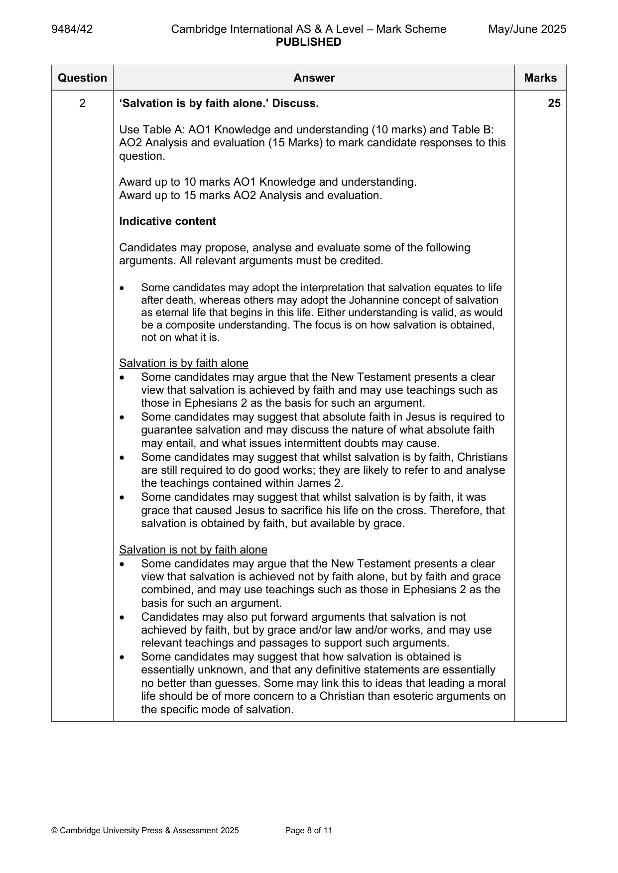 Mark scheme, page 8 of 11