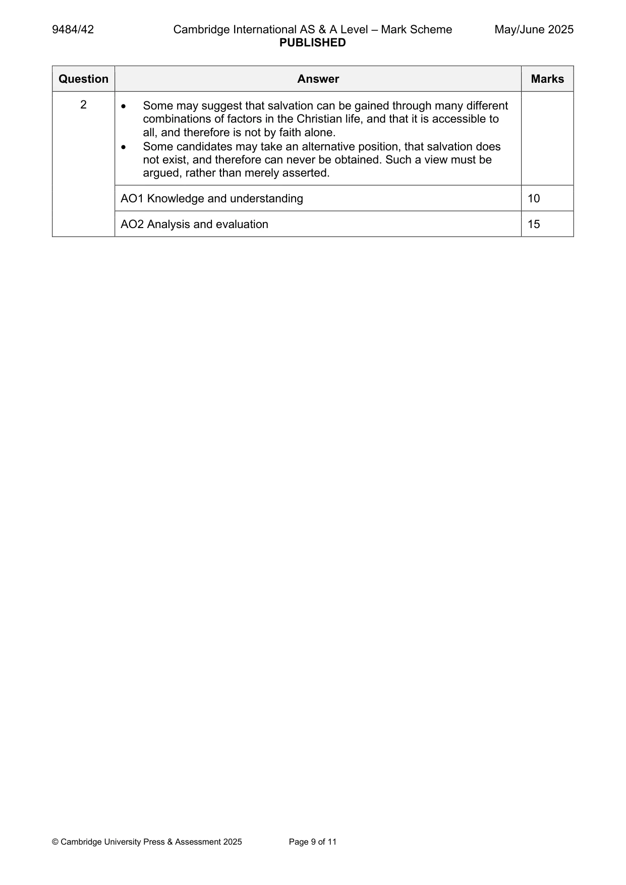 Mark scheme, page 9 of 11