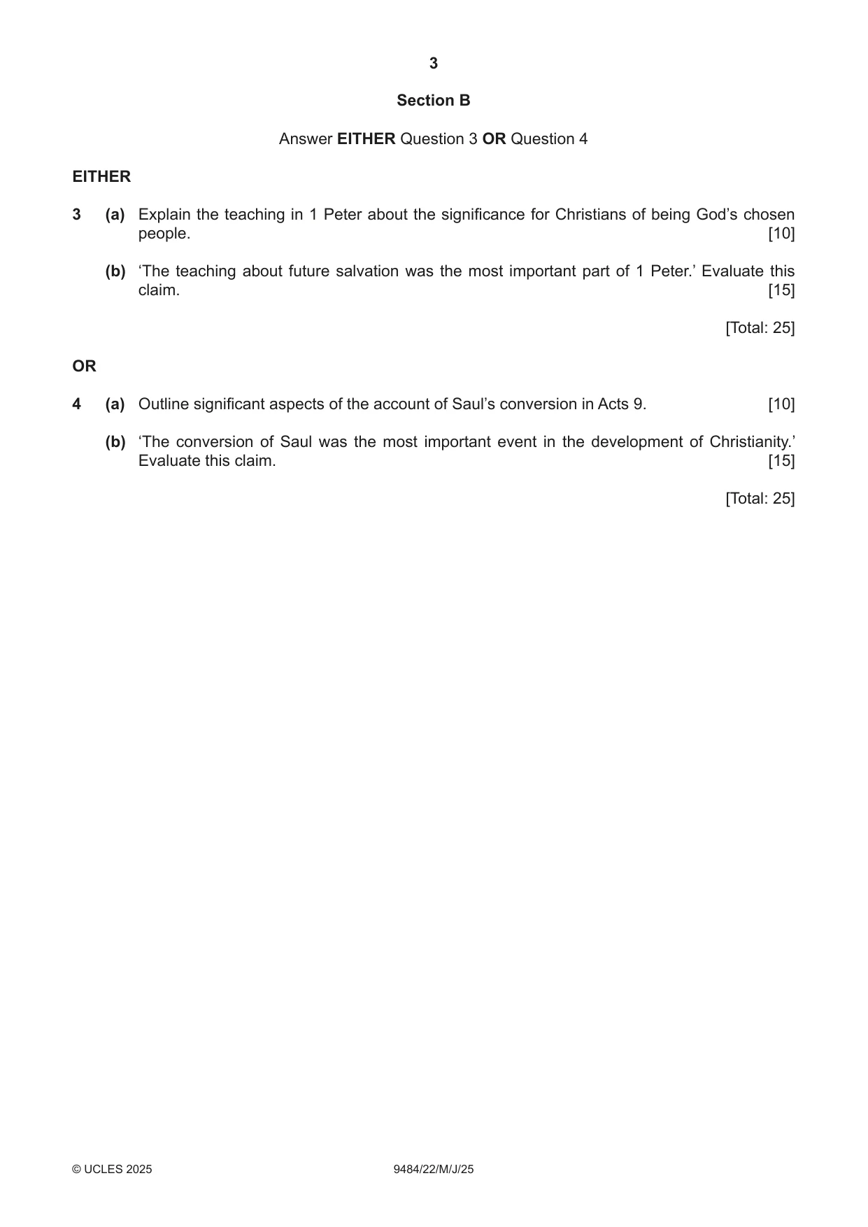 Cambridge A Level Biblical Studies 9484 2025 May/June Paper 2 · Variant 2 question paper, page 3 of 4
