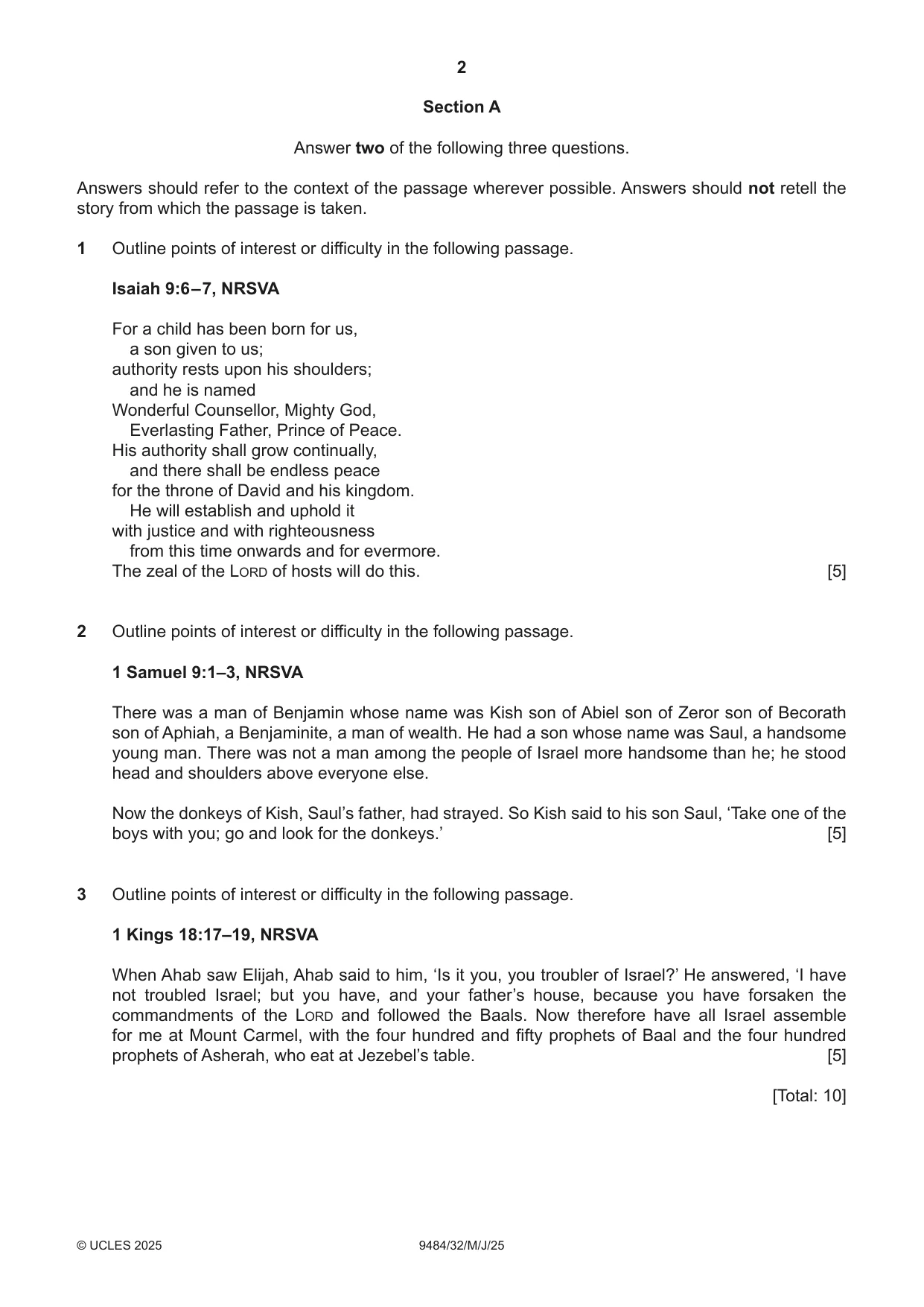 Cambridge A Level Biblical Studies 9484 2025 May/June Paper 3 · Variant 2 question paper, page 2 of 4