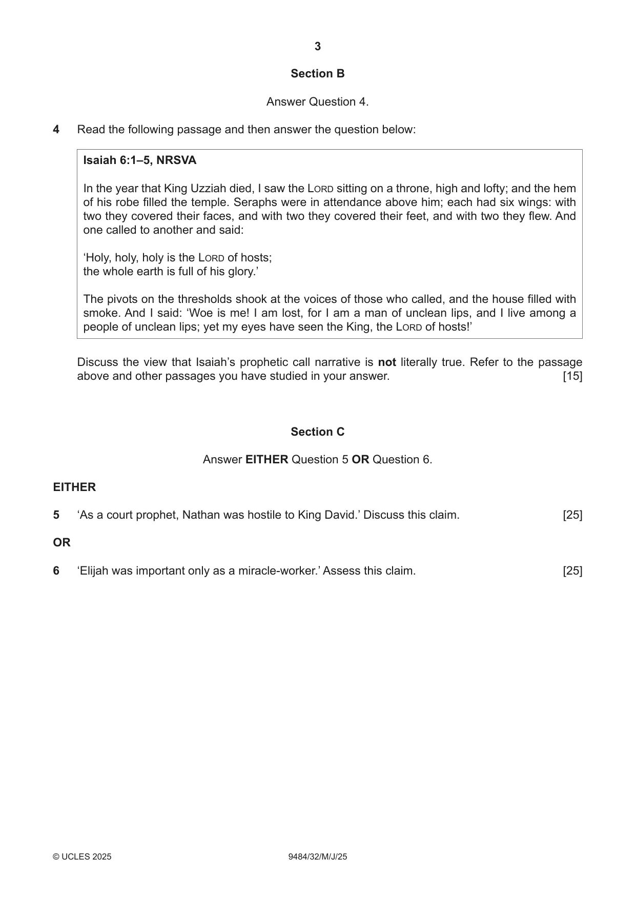 Cambridge A Level Biblical Studies 9484 2025 May/June Paper 3 · Variant 2 question paper, page 3 of 4