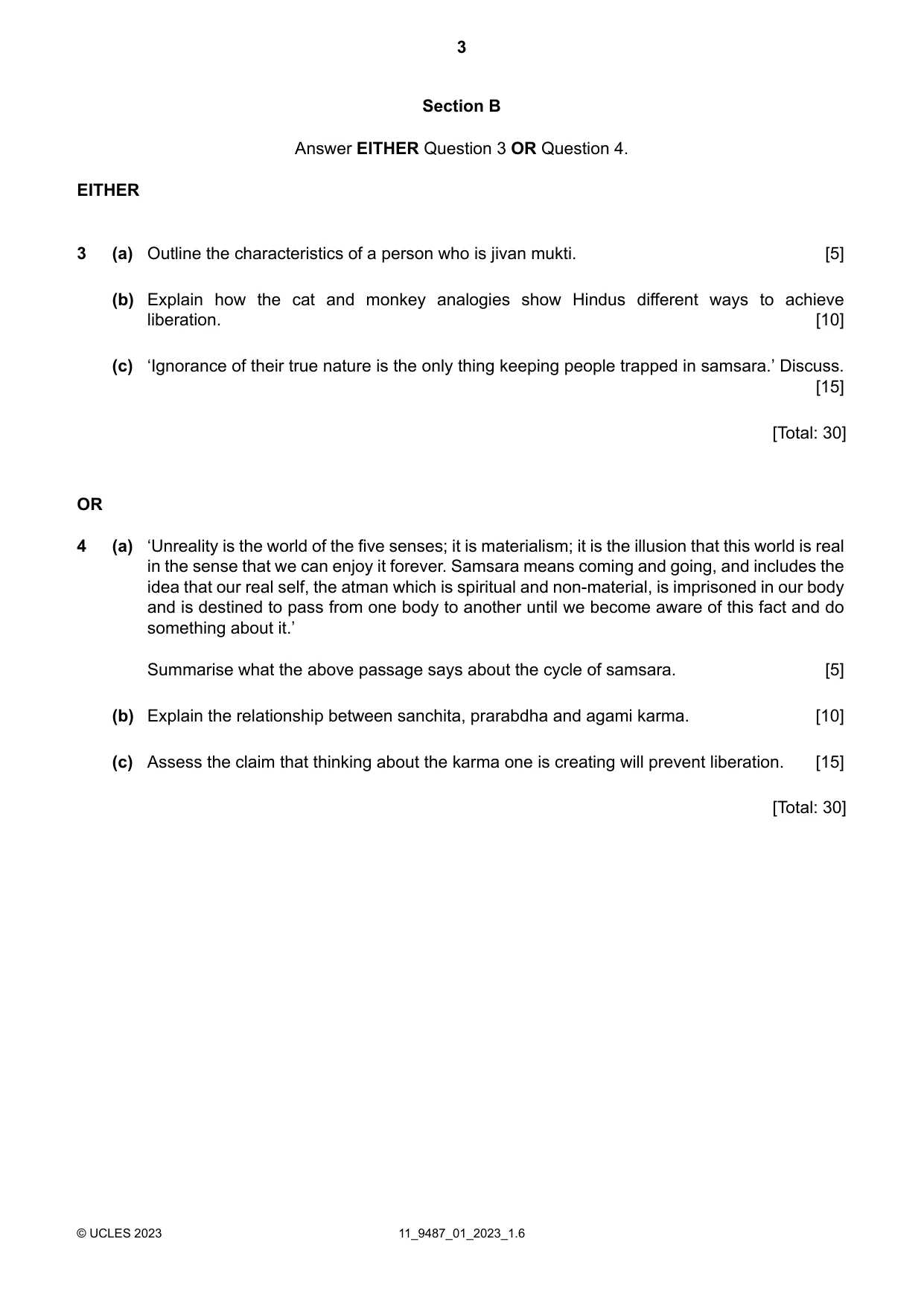Cambridge A Level Hinduism 9487 2023 Oct/Nov Paper 1 · Variant 0 question paper, page 3 of 4