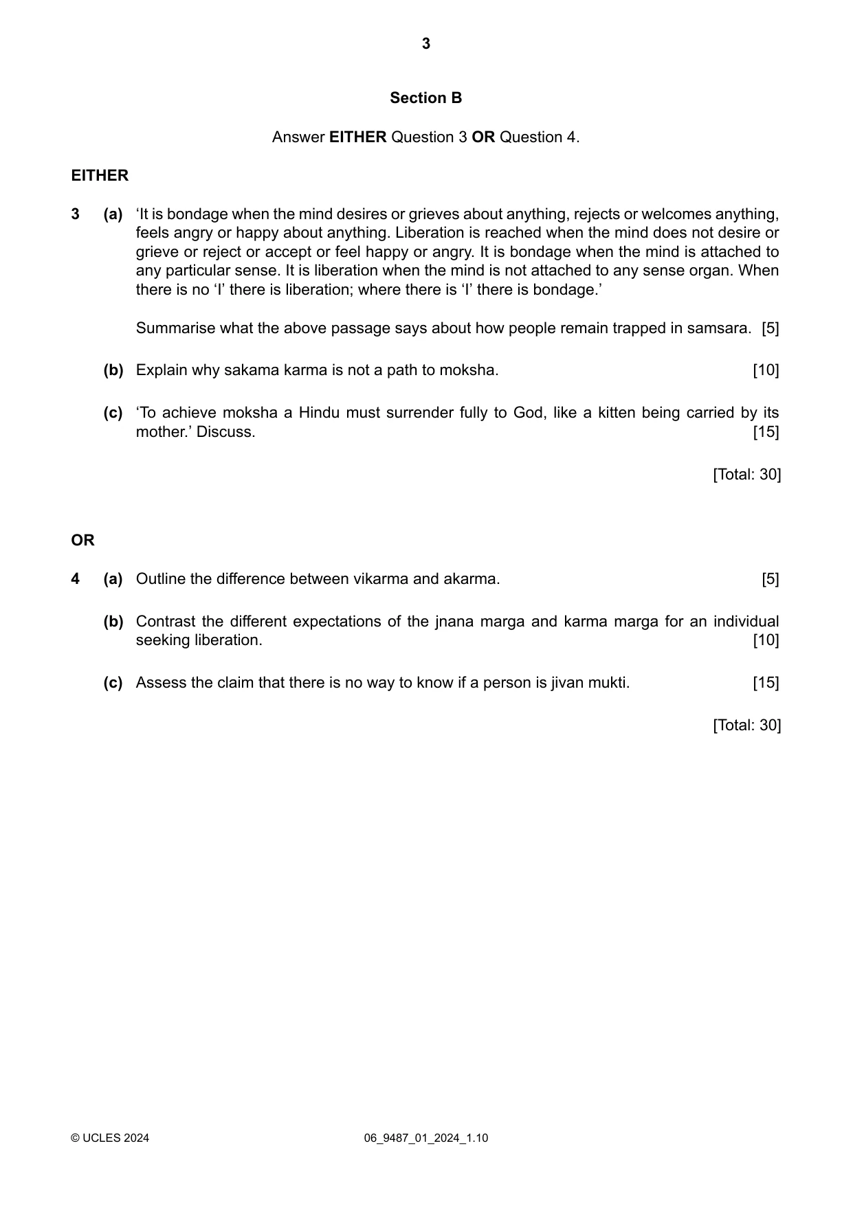 Cambridge A Level Hinduism 9487 2024 May/June Paper 1 · Variant 0 question paper, page 3 of 4
