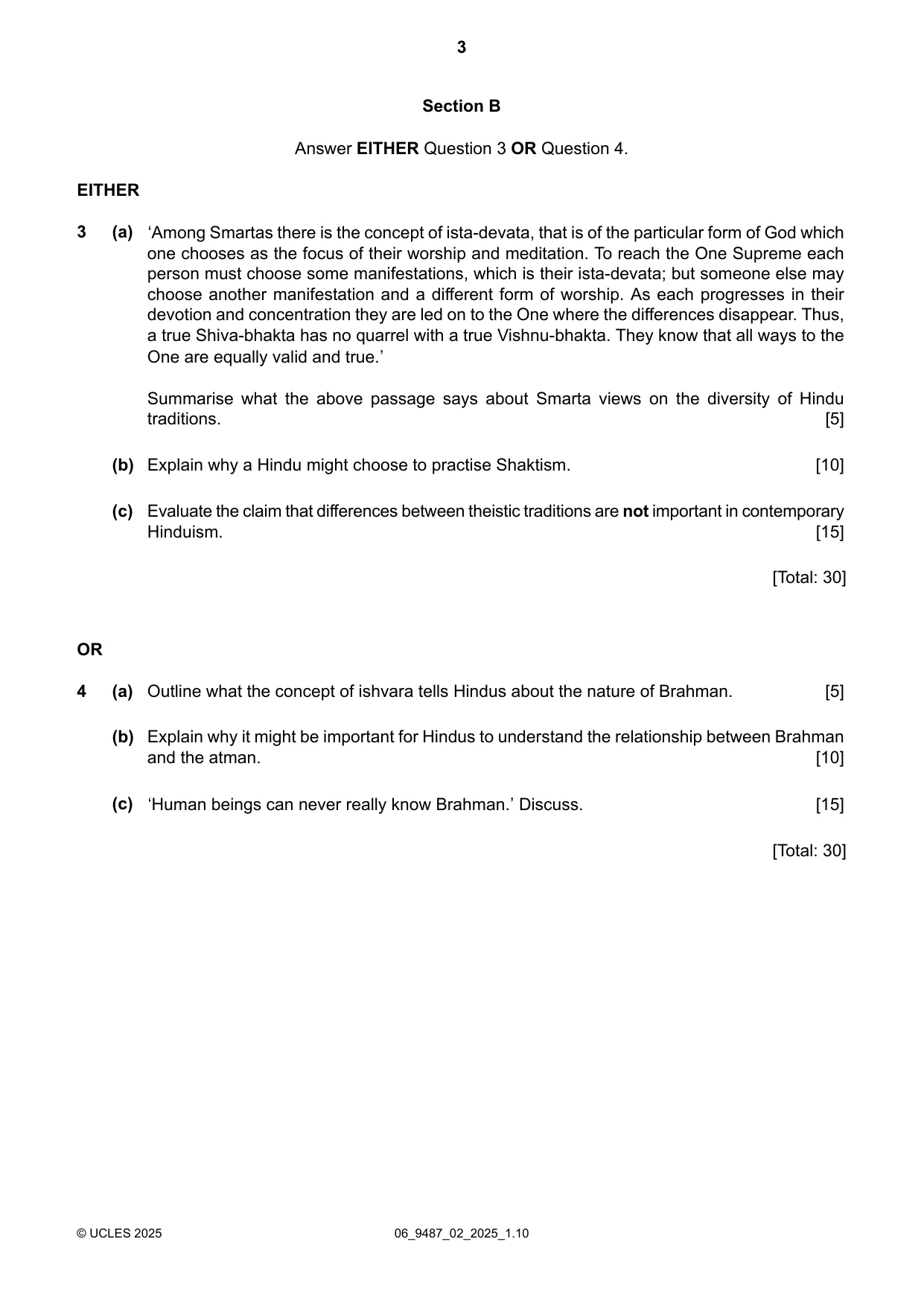 Cambridge A Level Hinduism 9487 2025 May/June Paper 2 · Variant 0 question paper, page 3 of 4