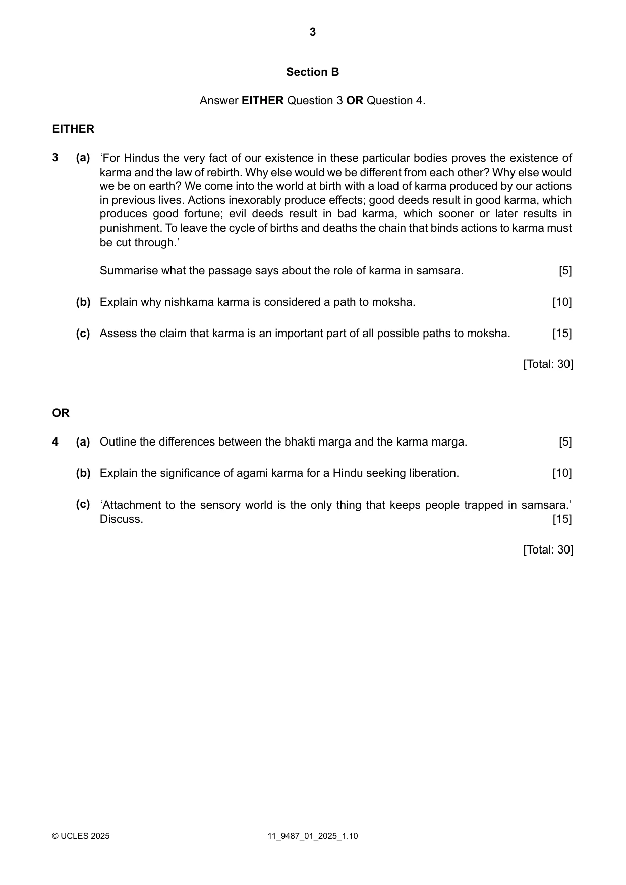 Cambridge A Level Hinduism 9487 2025 Oct/Nov Paper 1 · Variant 0 question paper, page 3 of 4