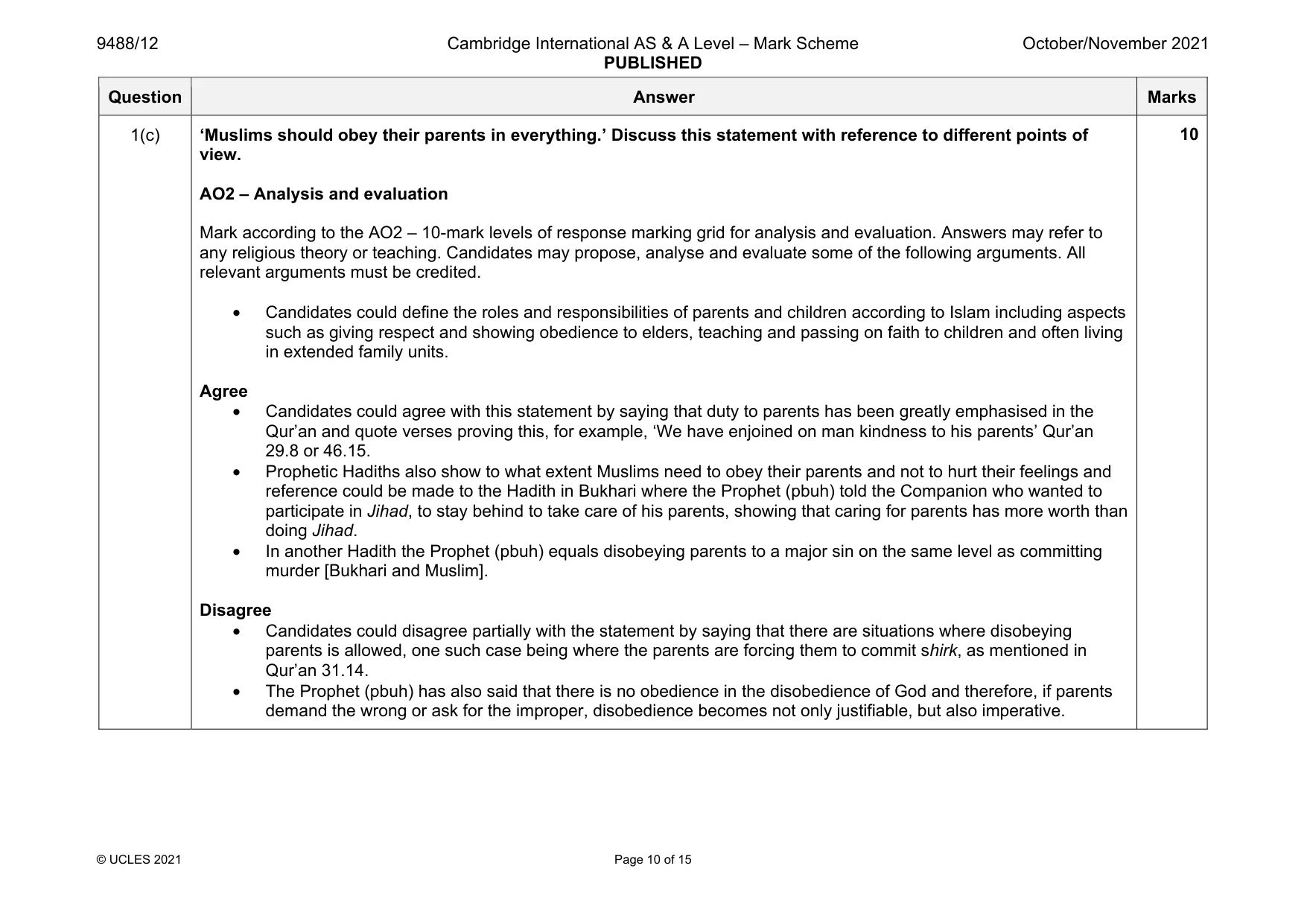 Mark scheme, page 10 of 15