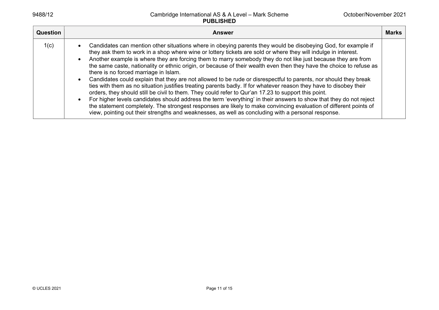 Mark scheme, page 11 of 15