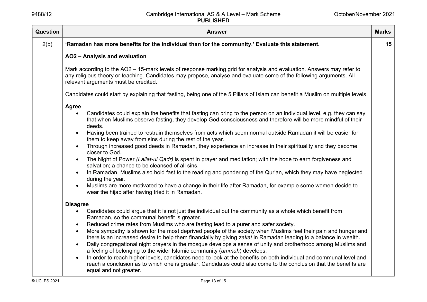 Mark scheme, page 13 of 15