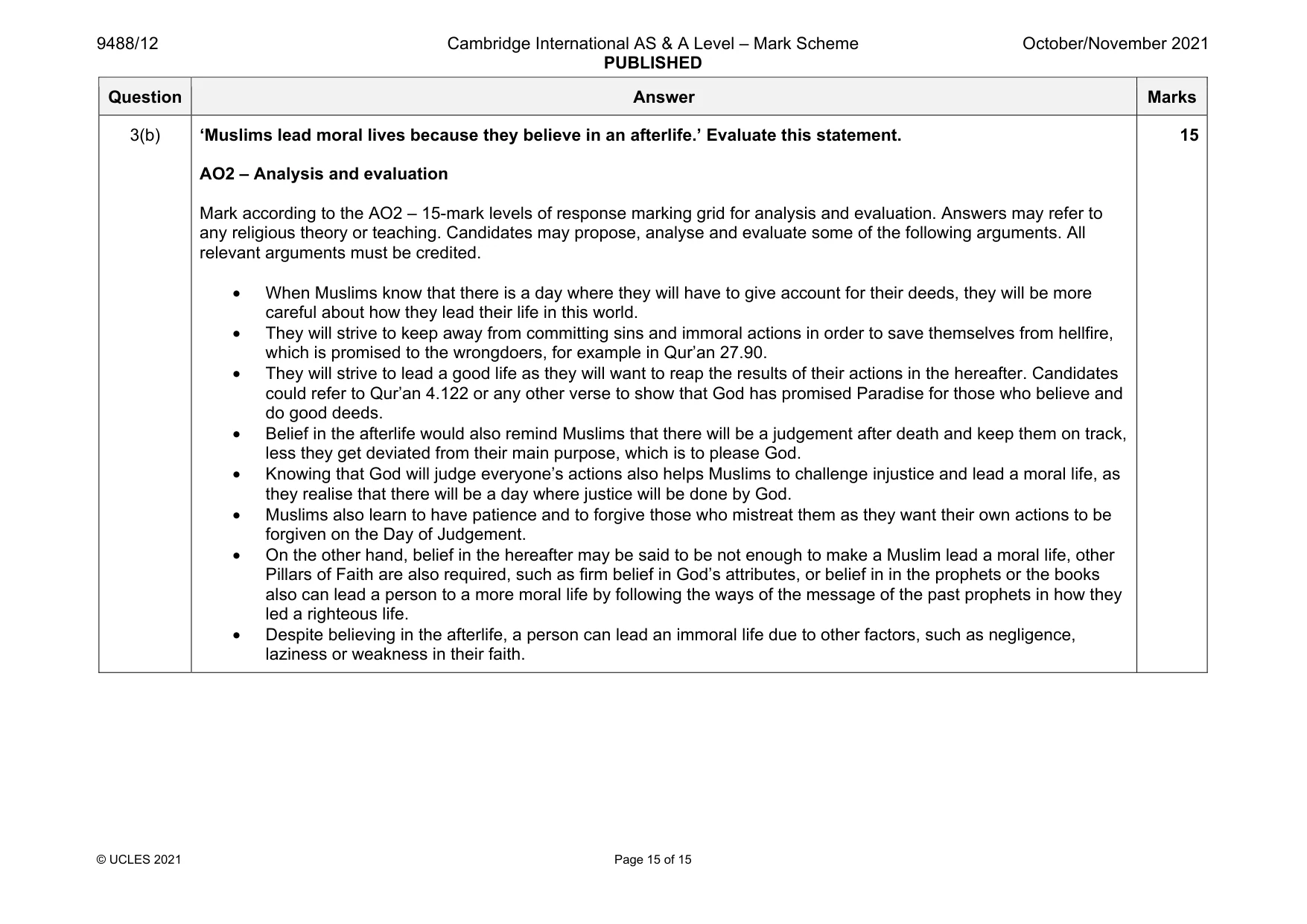Mark scheme, page 15 of 15