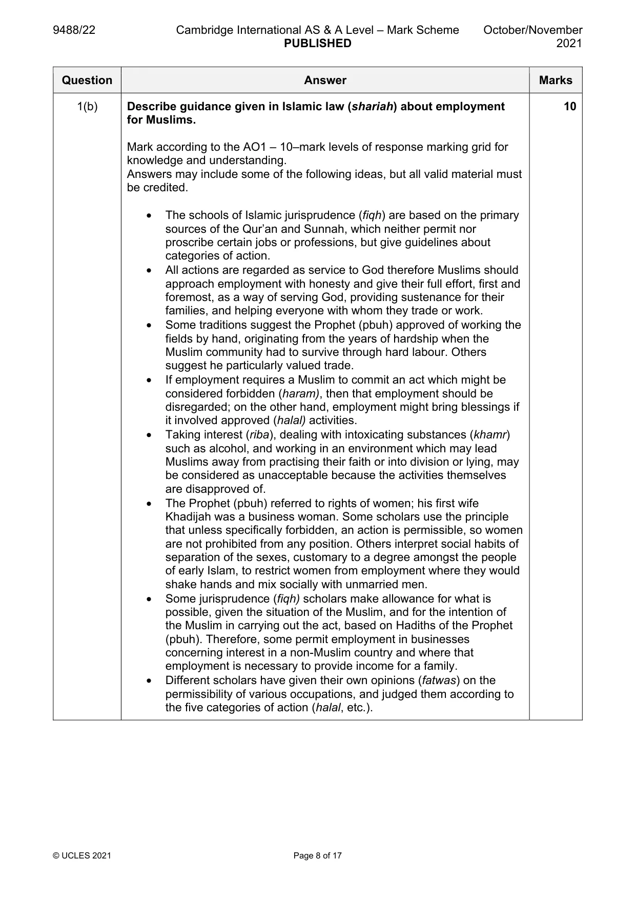 Mark scheme, page 8 of 17