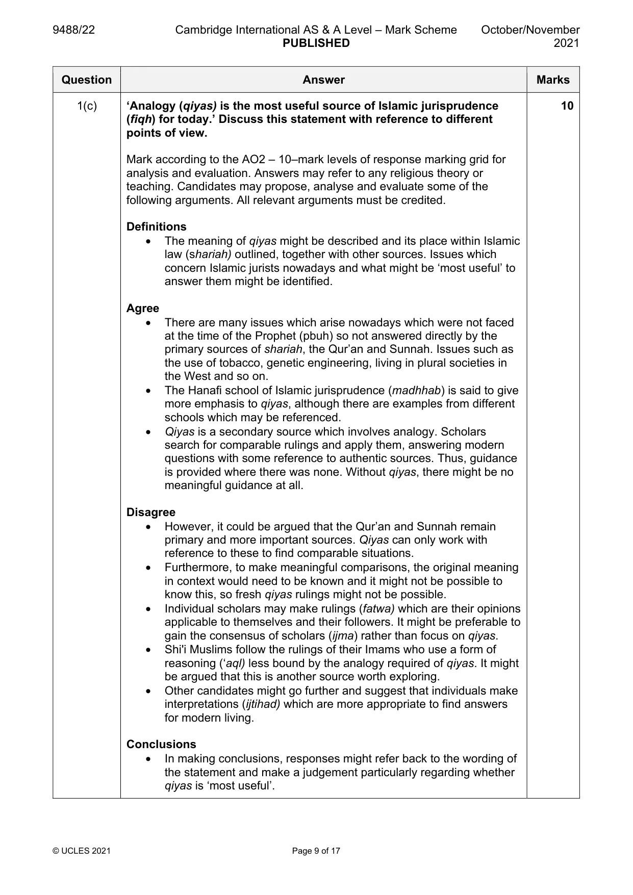 Mark scheme, page 9 of 17