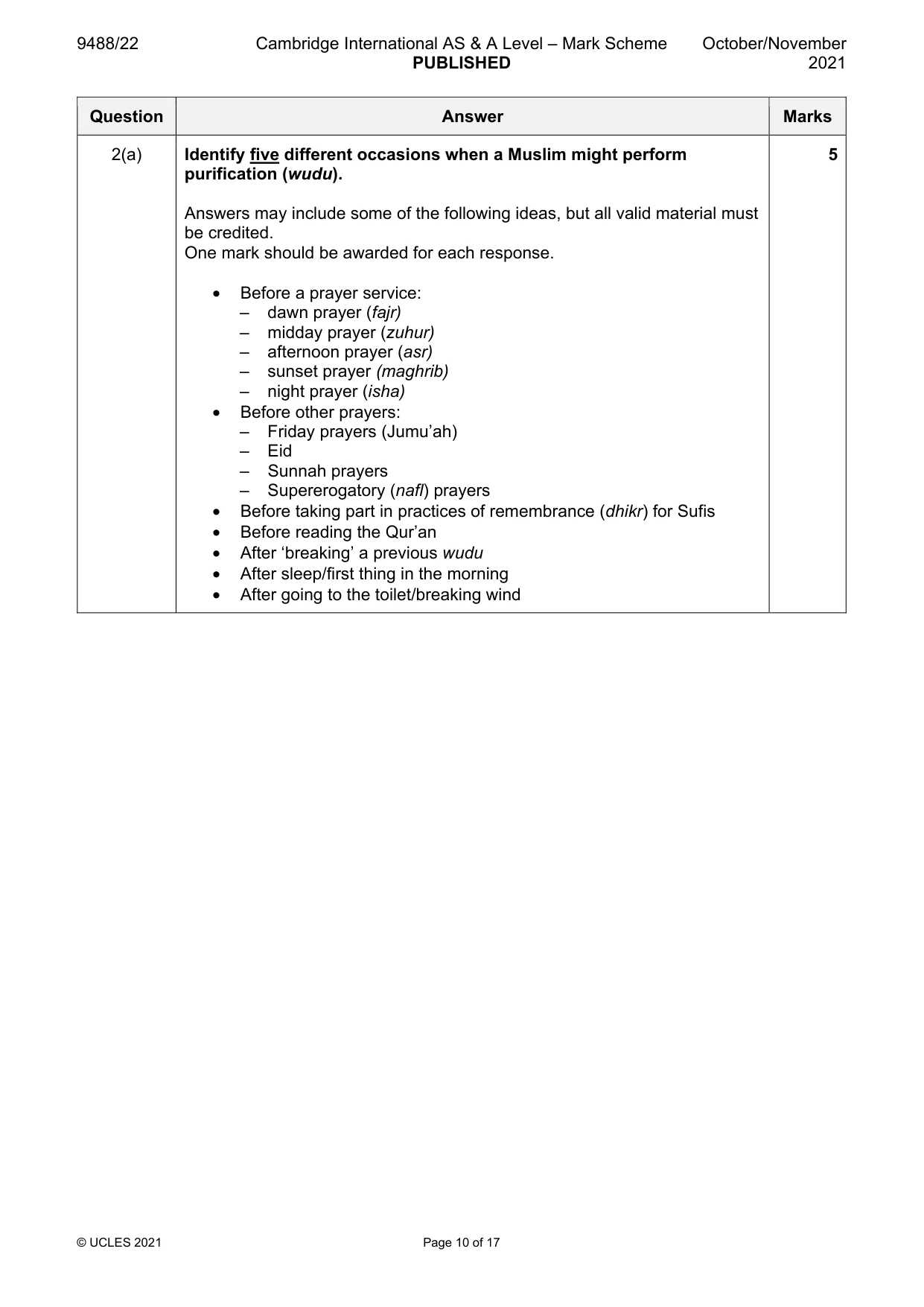 Mark scheme, page 10 of 17