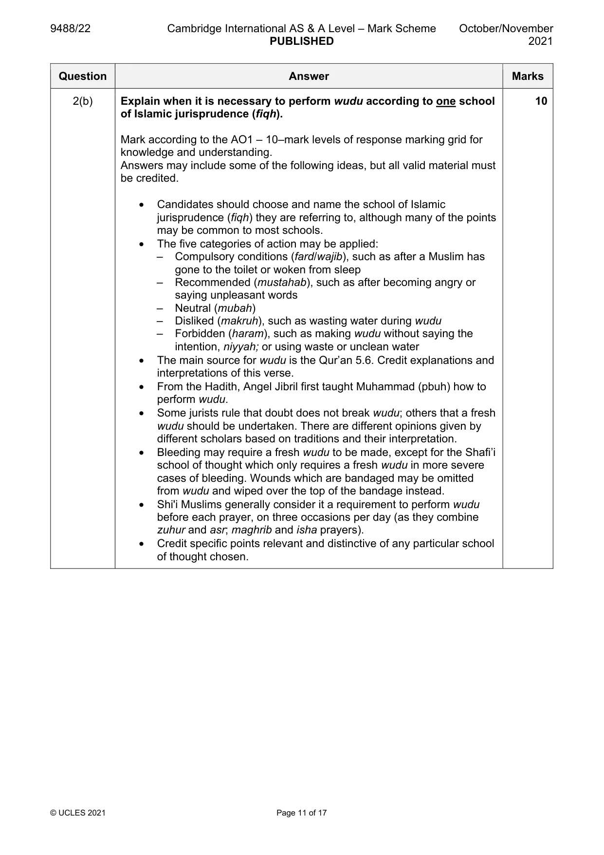 Mark scheme, page 11 of 17