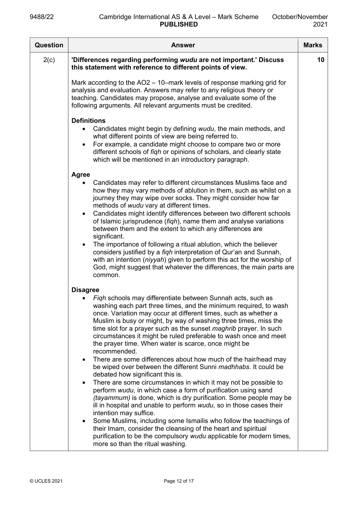 Mark scheme, page 12 of 17
