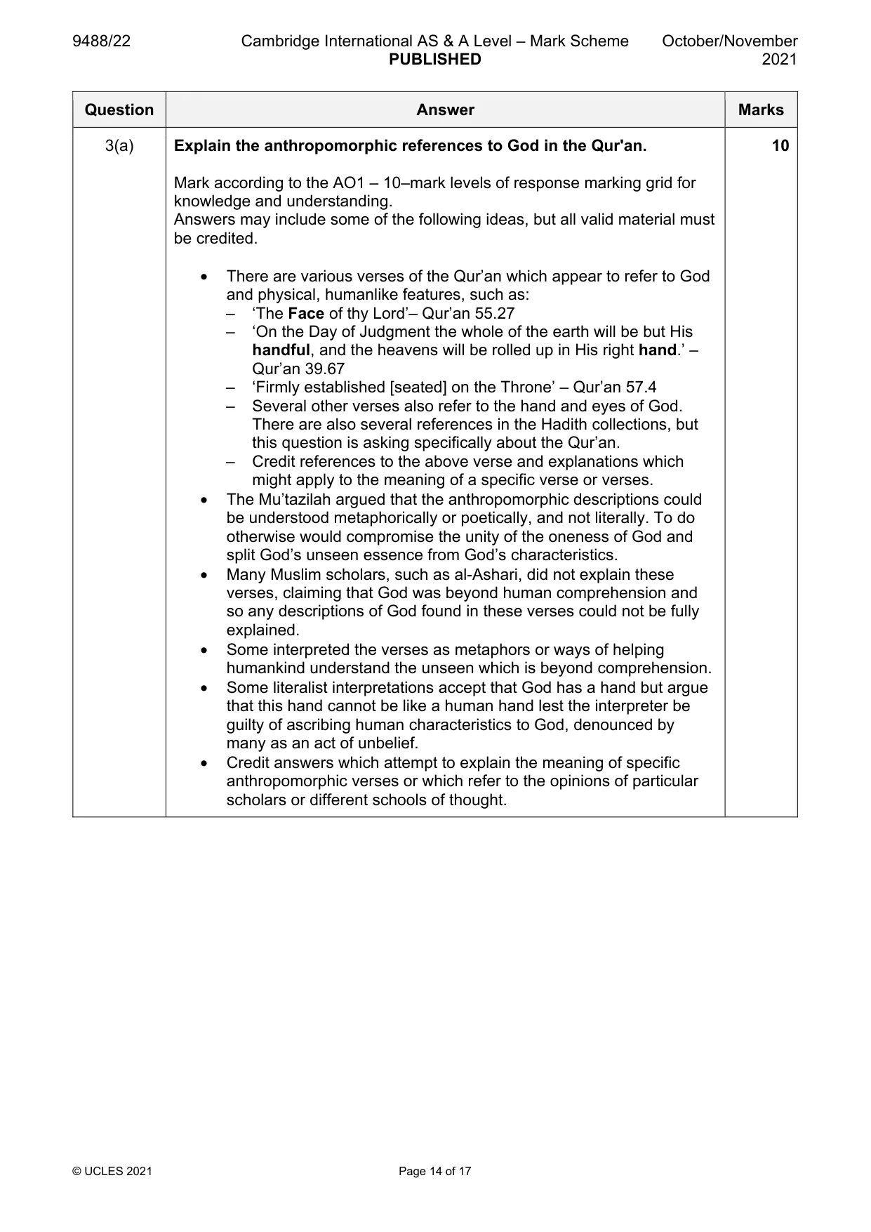 Mark scheme, page 14 of 17