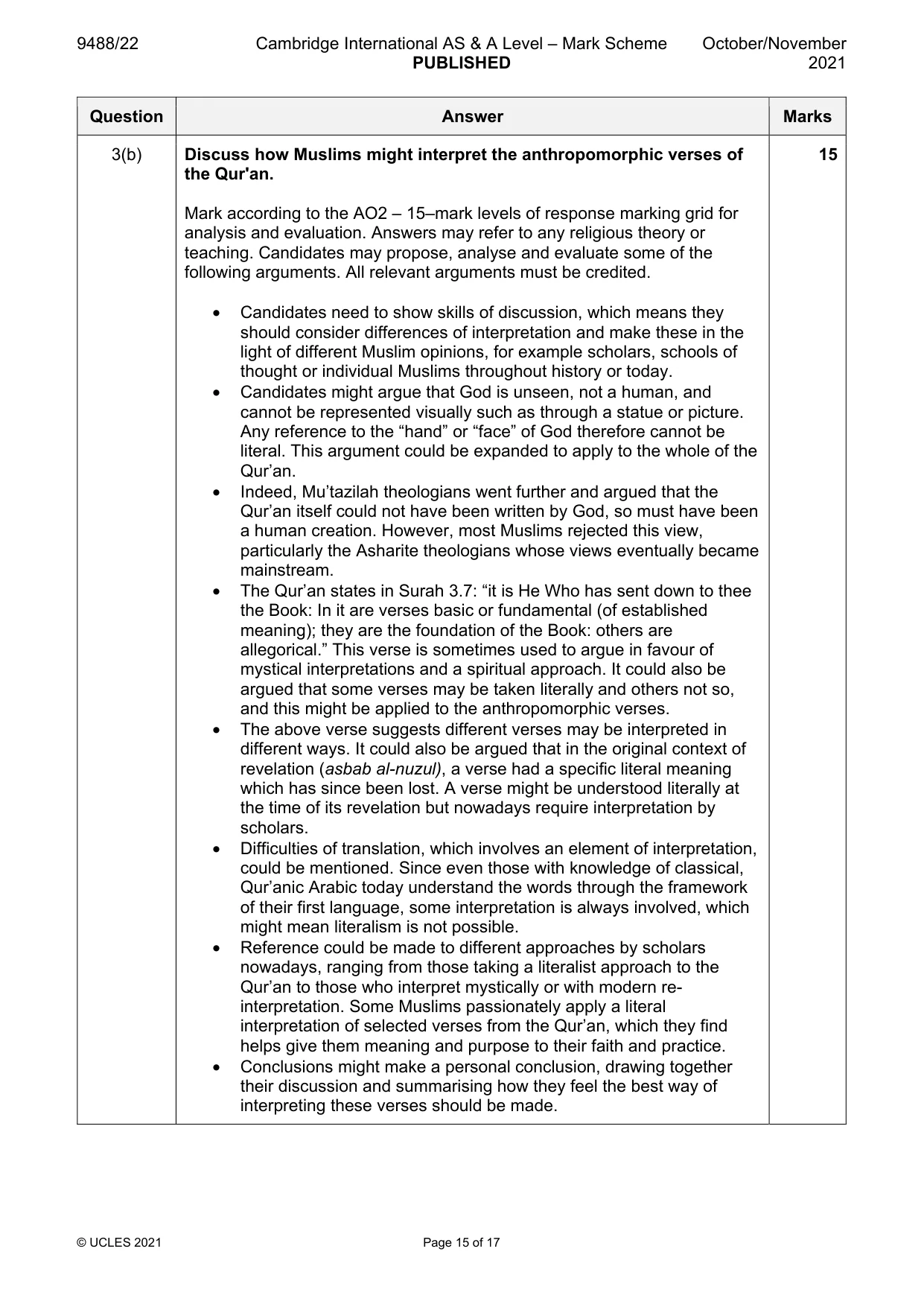 Mark scheme, page 15 of 17