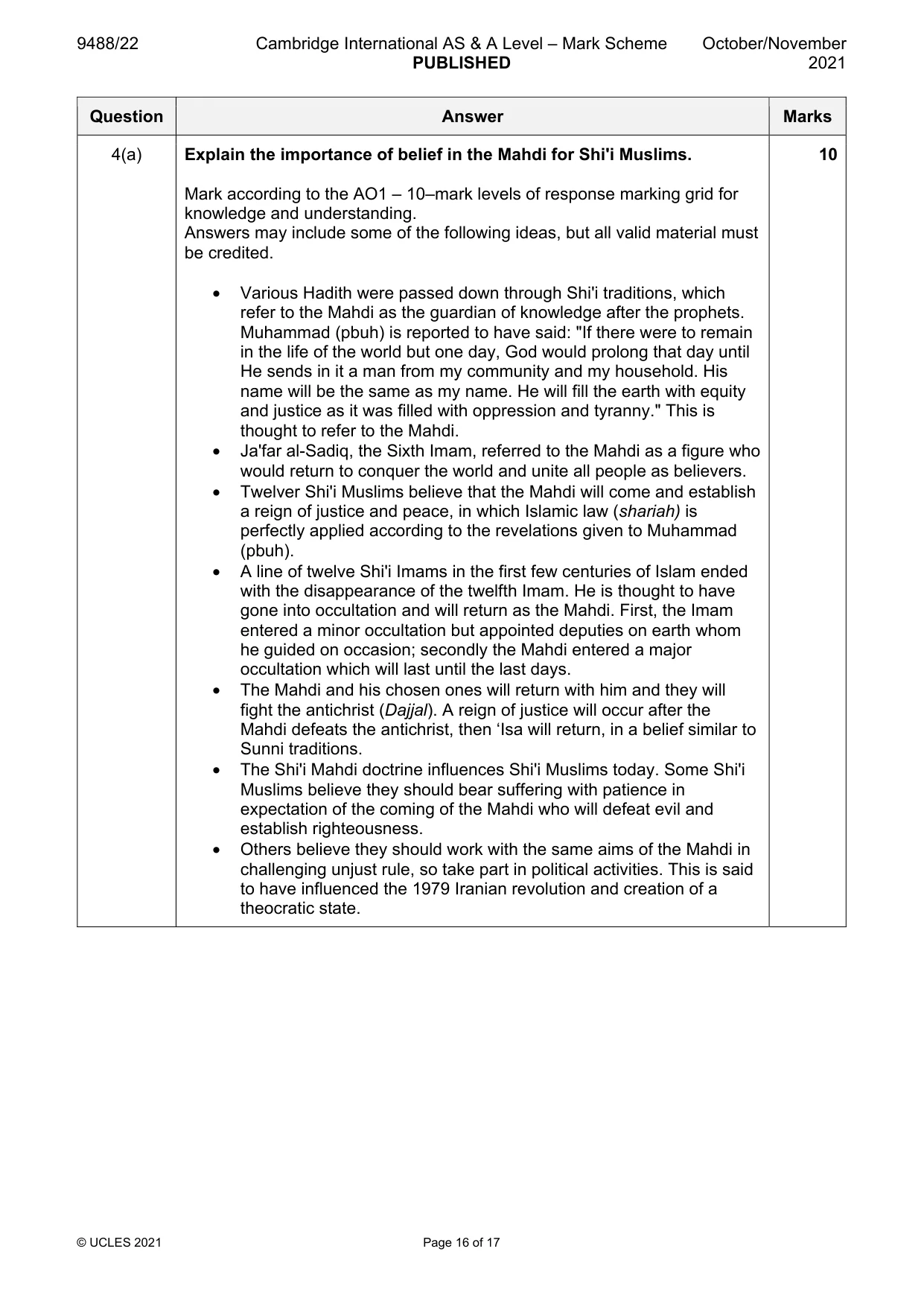 Mark scheme, page 16 of 17