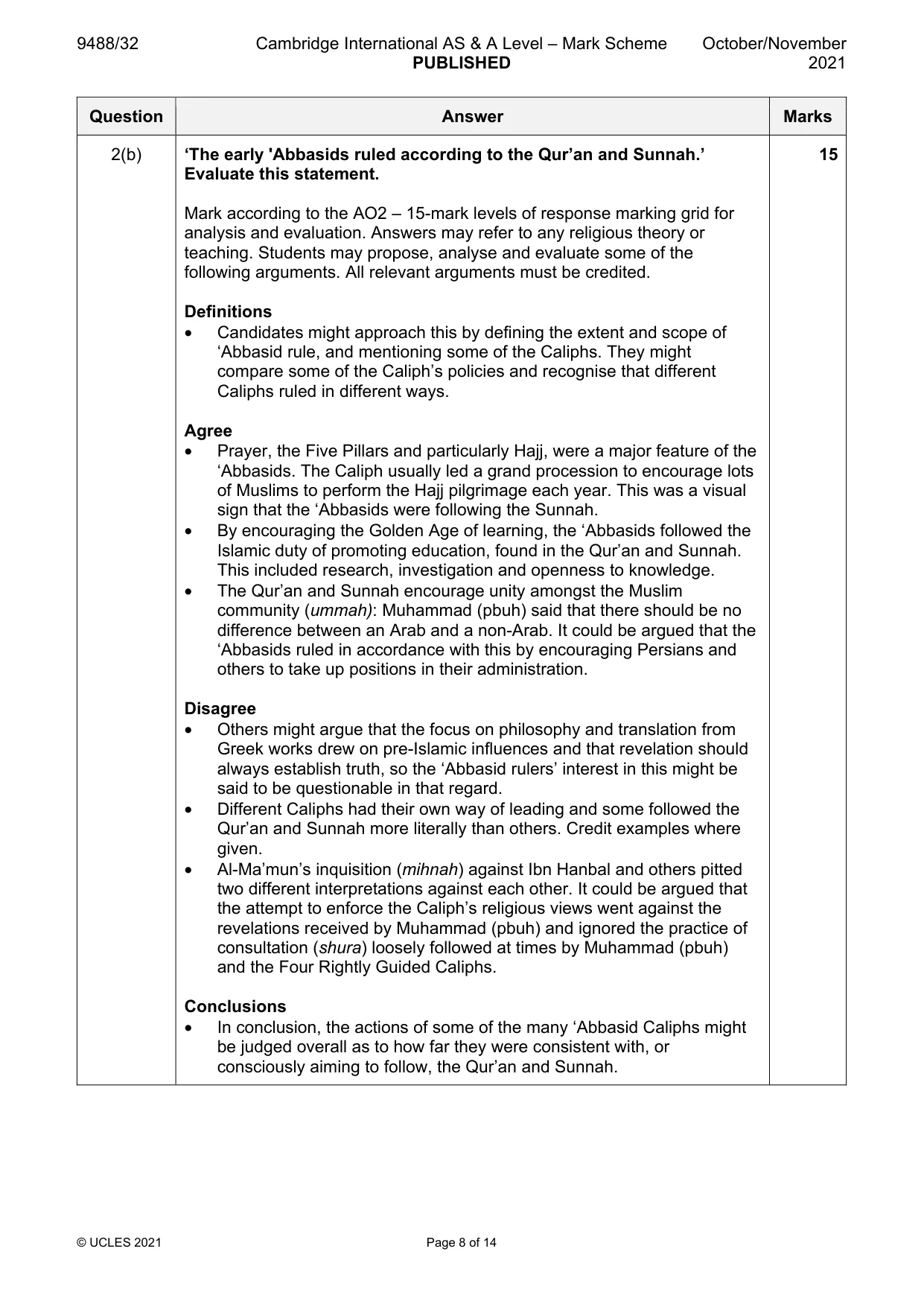 Mark scheme, page 8 of 14