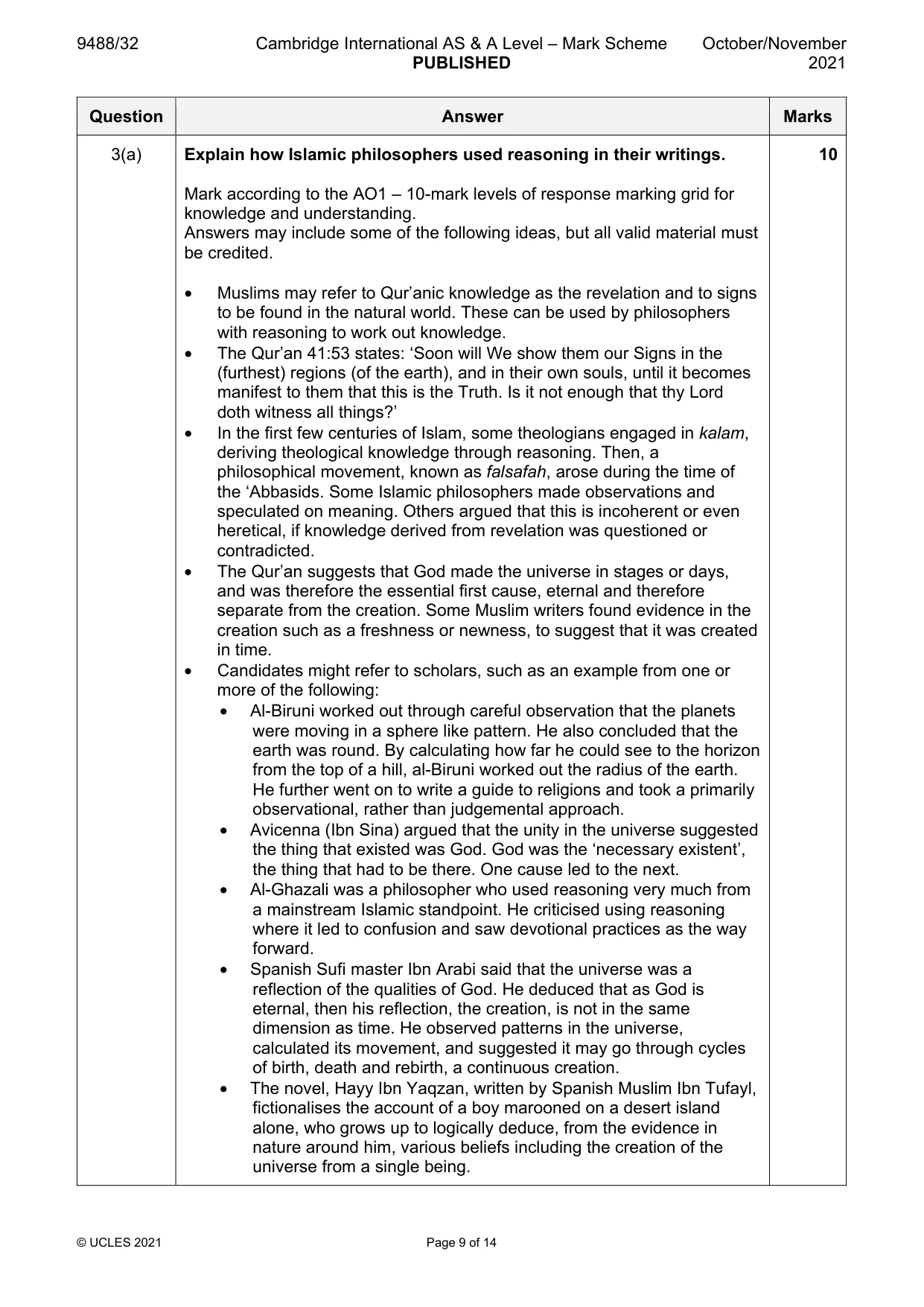 Mark scheme, page 9 of 14