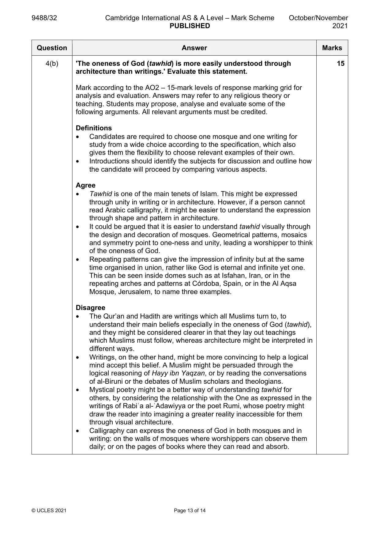 Mark scheme, page 13 of 14