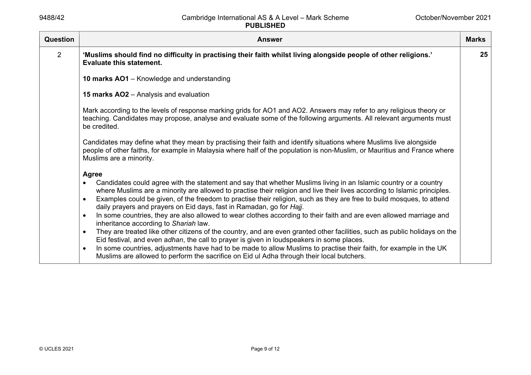 Mark scheme, page 9 of 12