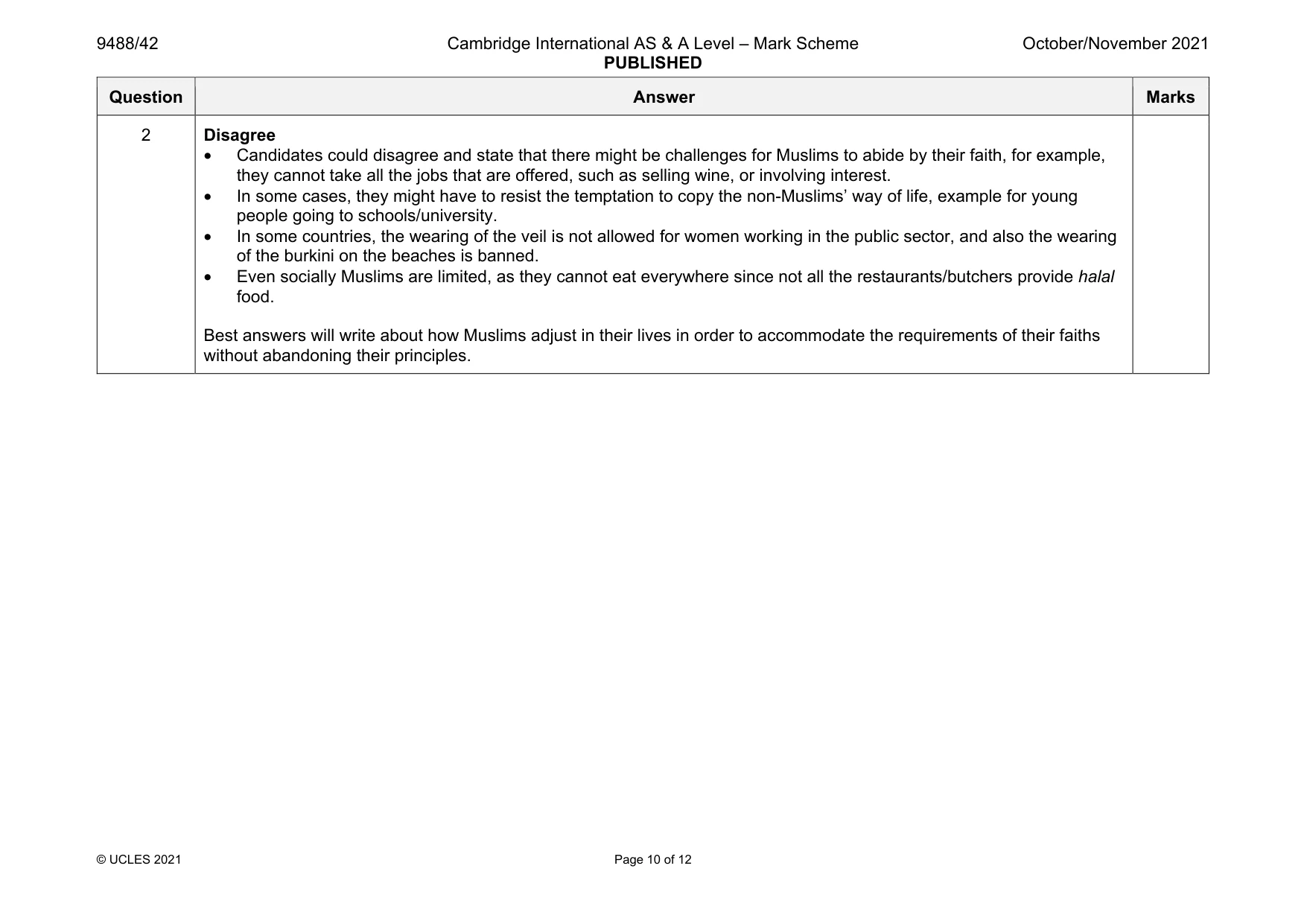 Mark scheme, page 10 of 12