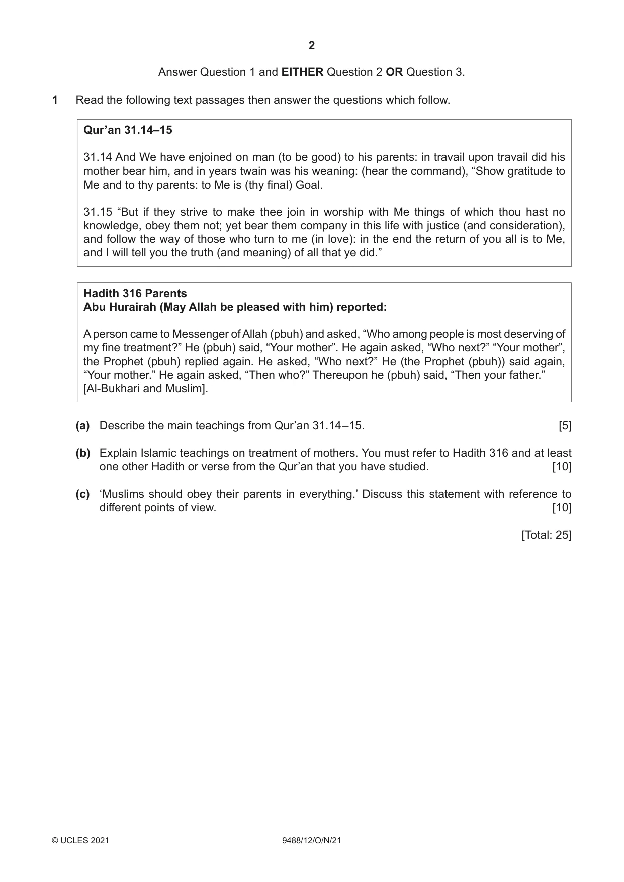 Cambridge A Level Islamic Studies 9488 2021 Oct/Nov Paper 1 · Variant 2 question paper, page 2 of 4